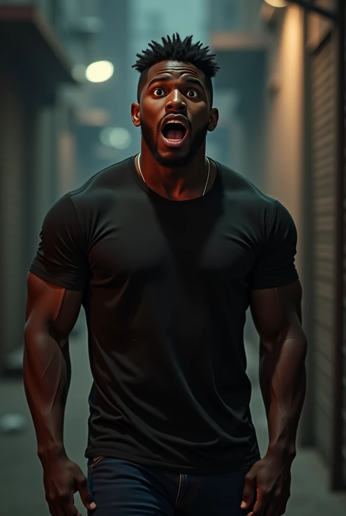 Realistic Black and bald man, screaming
