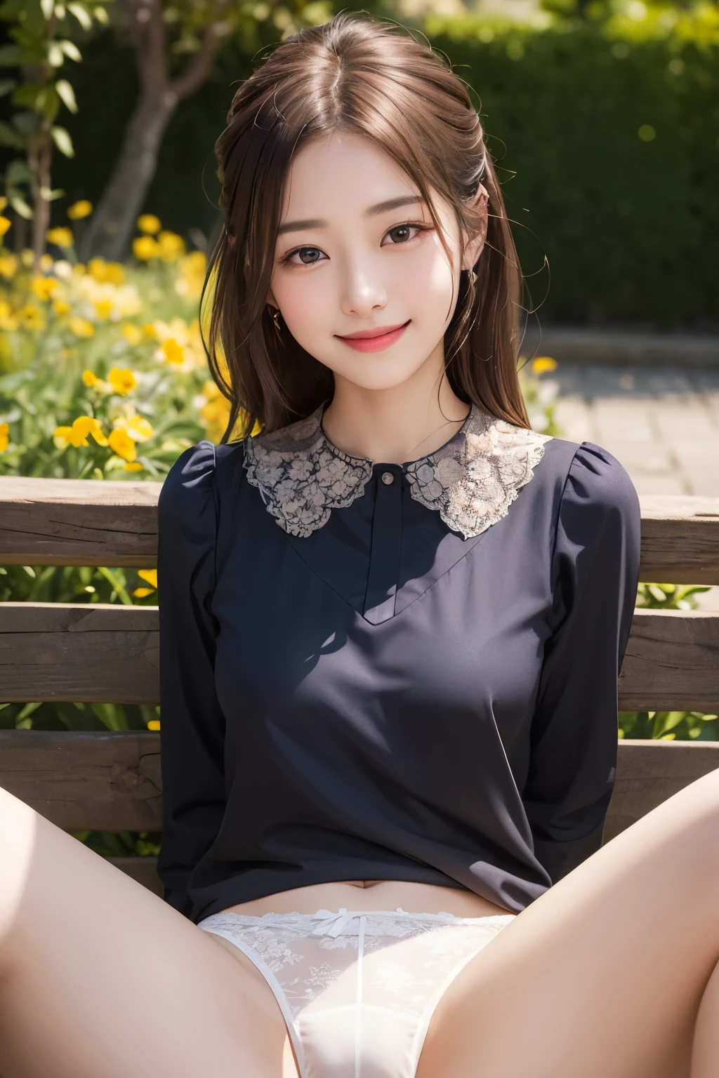 Araffe asian woman sitting on a bench in a park - SeaArt AI