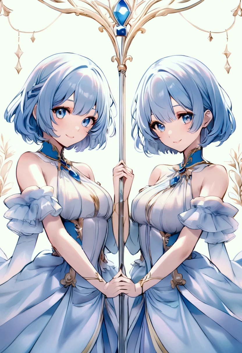 great quality ++ Extremely detailed high resolutionolution, very aesthetic, expressive eyes, (((Perfect face))), (((face symmetrical))), ((good anatomy)), (((perfect hands))), (((8k))), UHD, hd wallpaper, (((detailed high cal, (((((1girl)))))), only, Masterpiece, The best quality, high resolution, Highly detailed, (illustration), Beautiful detailed eyes, ((((full body))), (((solo))), (((((Miyu Edelfelt))))), (((cosplay of weissvale))), (((smiling))), (((fusion))), (((agglutination))), (((Combination))), (((((Whitehair))))), (((ponytail))), (((white dress))), (((jewelry))), (((necklace))), (((earrings))), only, jaeces, earrings, long hair, parody, (((scar))), (((scar ocular))), (((hair ornament))), (((winter forest background))), Side ponytail, scar en la cara, Upper part of the body, (((They smile))), (((cosplay of Weiss Schnee))), (((tiara))), (((jewelry))), (((earrings))), (((neckline trimming))),