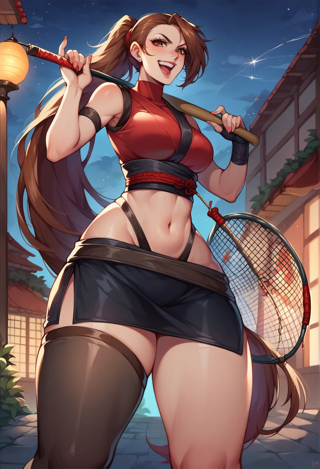 Masterpiece: 1.2, best quality), realistic, (real picture, rich details details, depth of field), (1girl, solo), makeup, cleft lip, high detail, perfect face shape, (big breasts: 1.4), (skindentation), thick thighs, wide buttocks, Thin waist, tall, coral, red lips, red eyes, ponytail (girl playing basketball, red basketball suit), (sweat: 1.2), (wet), sexy, blushing, feminine action