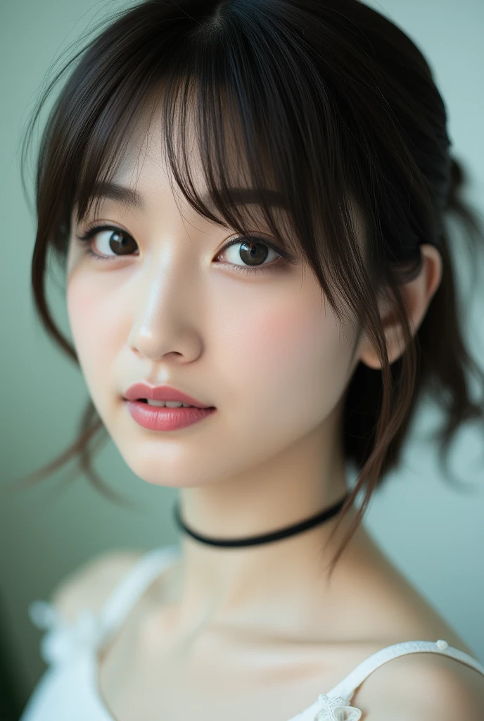 (1 nogizaka girl,15years old face,raw photo,photo realistic:1.5),(best quality, high quality,HDR, highest quality,ultra high resolution,high resolution,high res,ultra high difinition,huge file size,8K,2K wallpaper,8K wallpaper,high quality texture,amazing,an extremely delicate:1.4),one girl, Japanese famous idol,cute face,small face,absurd,ridiculous,incredibly ridiculous,blurry background,(goddess costume,short hair,cleavage,no makeup:1.2),medium skin,beautiful skin,detailed skin,black hair,silky hair,black eyes,Japanese nose,5-fingers,(Light Particles, Lens Flare, Luminous Particles: 0.7),looking at viewer,bright lighting,professional lighting,girl