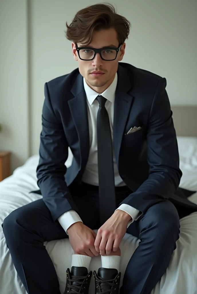 (Tied tight with rope)  (ware suit pant tie) Muses Erato, perfect ????? perfect ????   Perfect (big ???? ??? ?????) (????????????) Handsome man, black-haired, hair falls on your face, Mesmerizing brown eyes, laying on bed back view spreading legs, round ????, ??? ,