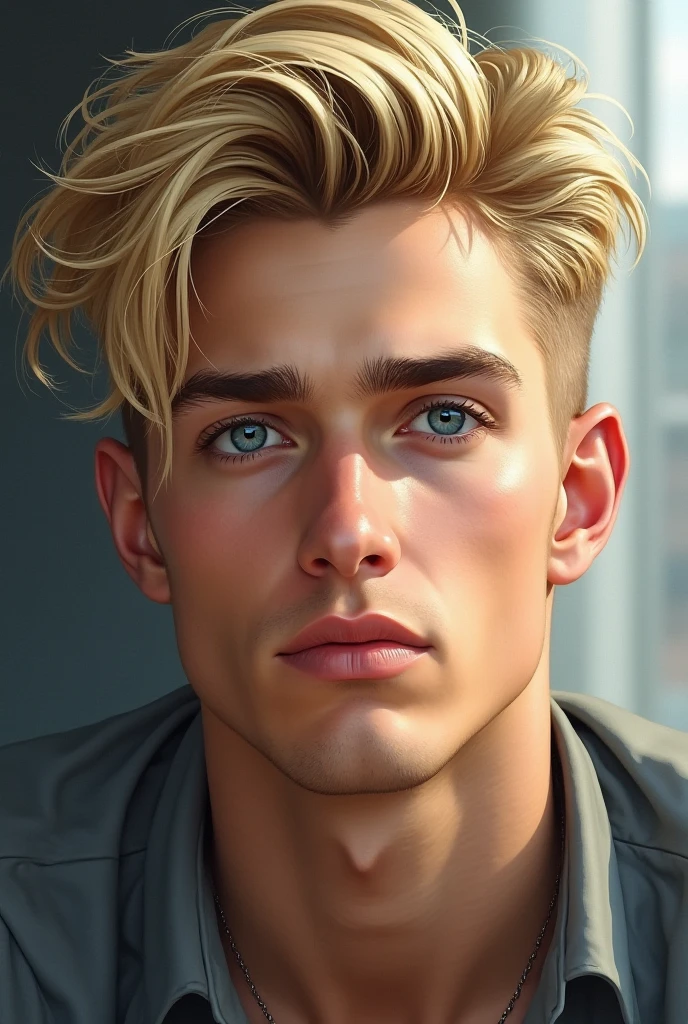A  man with blonde hair and short hair 