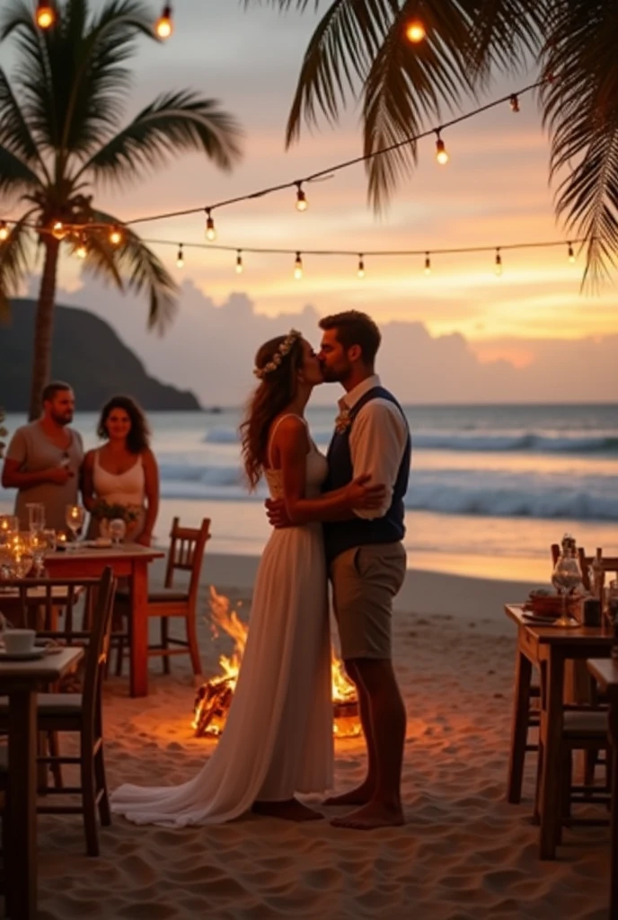 Young couple young couple making love on the edge of the beach in front of a campfire enjoying the moonlight dating beautiful and small breasts excellent quality plus another realistic full HD 10k natural lighting