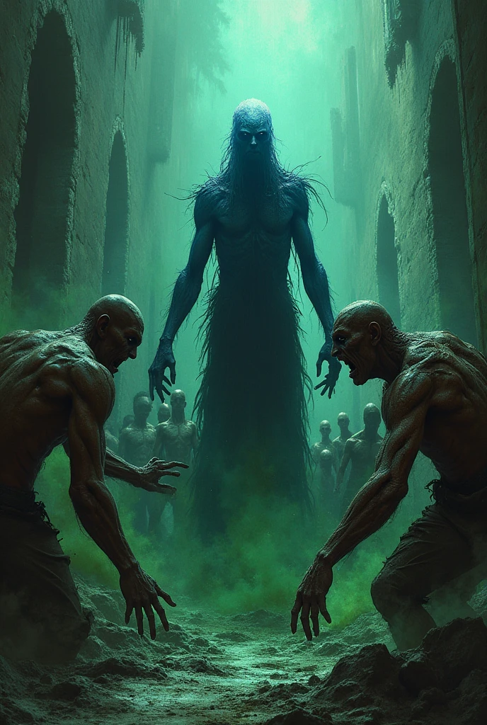 adventurous mixed group of heroes investigating a mystery, (morbid aura), (irony, sarcasm, funny situation), (heavy metal opus), (action-packed film scene), (epic fantasy masterpiece), (detailed faces and bodies), (expression of despair), (macabre mixture of horror and fantasy), (scene from Dungeons & Dragons),