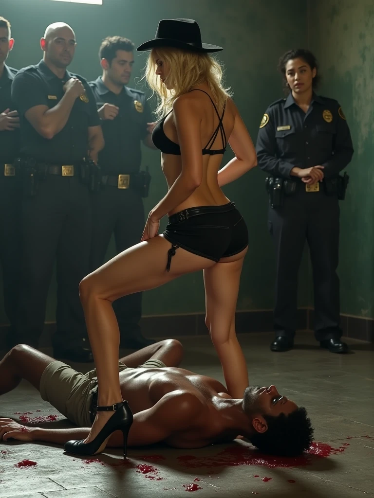 Illustration in Leyendecker style: a blond Navy SEAL officer with a long dick fucks a girl in the ass. He is completely naked, wearing only a Kevlar bulletproof vest, the girl is kneeling in front of him and sucking his dick