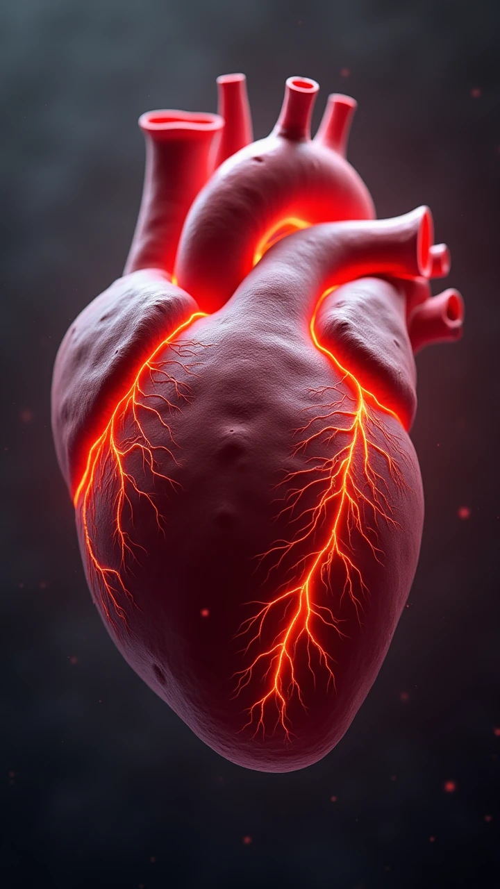 Real human heart radiating light