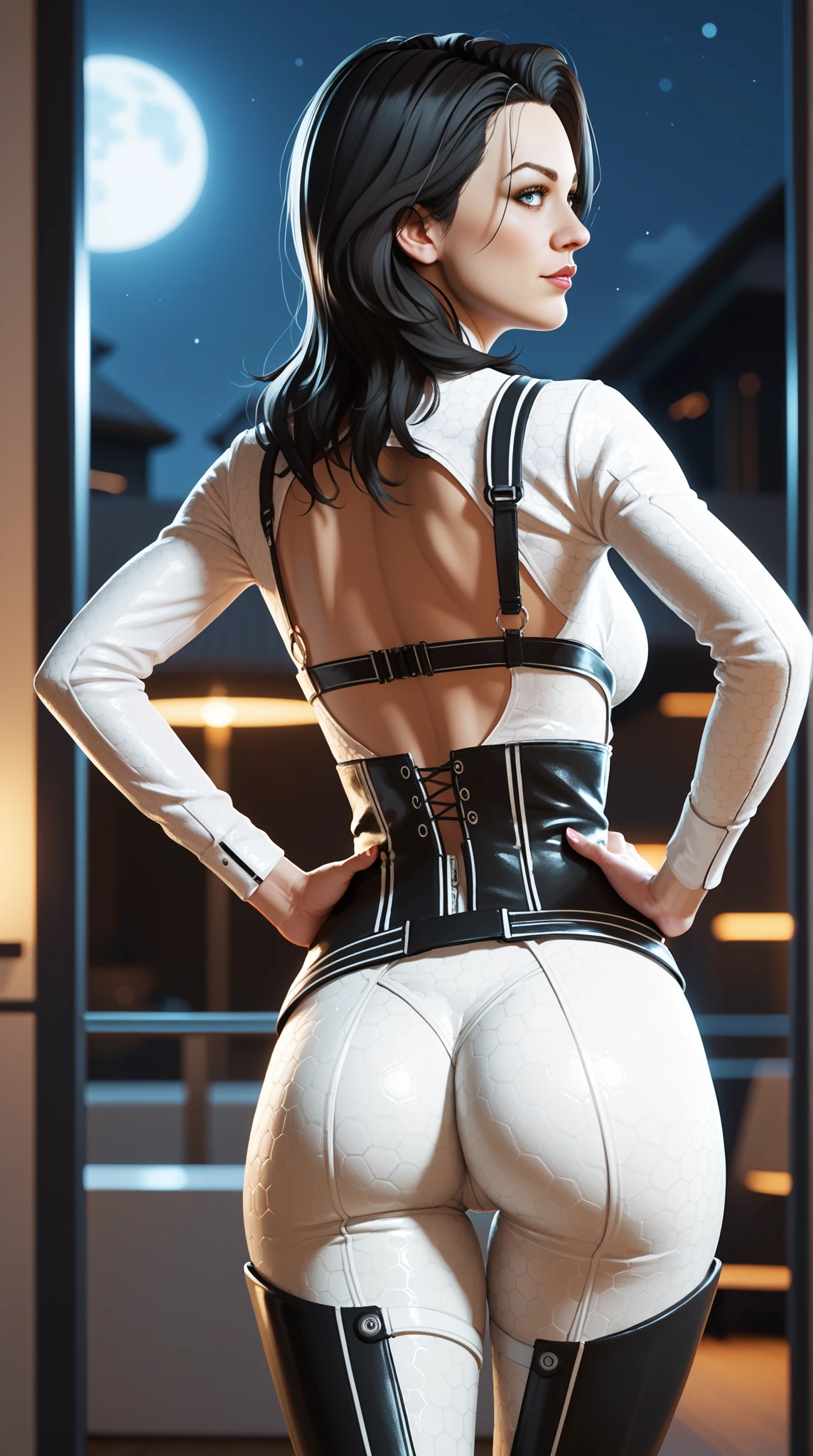 Woman body defined thick thighs cybernetic body parts，Tong，black lence stockings，the super hot and sexy ，Cocked buttocks