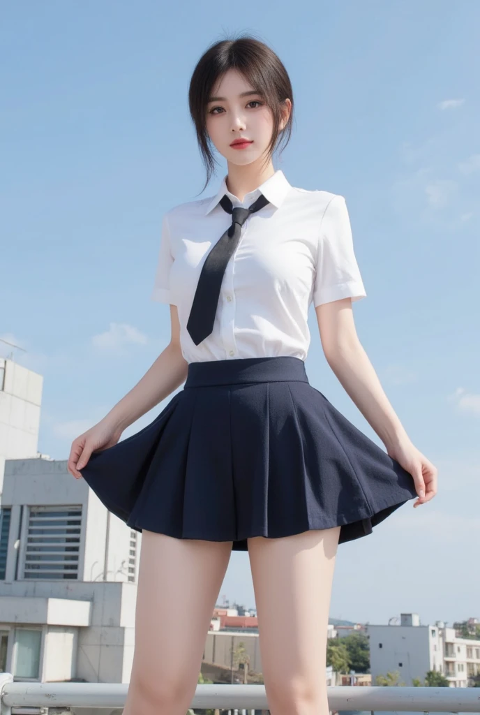 Super realistic summer uniform, 17-year-old girl、Seraphim、seifuku, Colored Sailor Uniform, Japan , Captivating smile、Japanese ido、Skirt and thighs、Sitting on the lawn、Sitting, (Wearing pantyhose、Ultra-realistic pantyhose)、RAW Photos, (In 8K、Highest quality、masterpiece:1.2)、(Intricate details:1.4)、(Realistic:1.4)、Octane Rendering、Complex 3D rendering with ultra-detail, Studio Soft Light, Rim Light, Sharp details, Super Detail, Realistic skin texture, Highly detailed CG Unity 16k wallpaper, Compensate, (Detailed Background:1.2), Glowing Skin、looked back、Exposed thighs!!!、