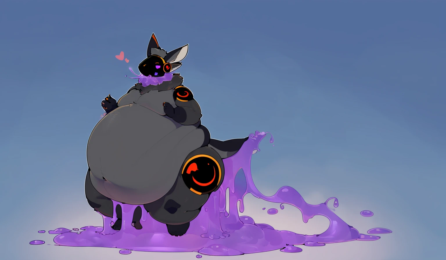Female Protogen with extremely wide hips, skinny, extremely big breasts, extremely humongous thighs, Extremely humongous ass, Huge wet pussy, huge tits, white hair, white fur, huge White fluffy tail attached to back of pelvis, and reddish highlights. Blue glowing eyes, white fur tufts, back view, sitting down on a big blue dildo entirely naked.