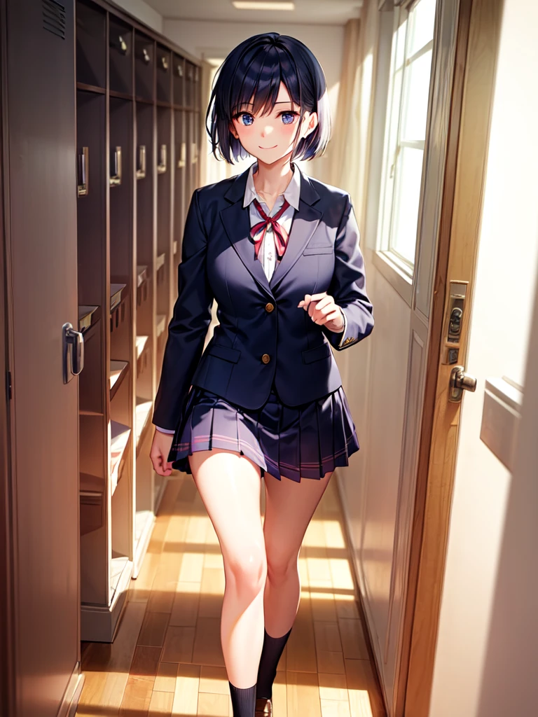 (((masterpiece, Highest quality, High resolution, 超High resolution, Perfect Pixel, Depth of written boundary, 4K, RTTX 10.0))), Beautiful Anime Women, Beautiful art style, Anime characters, ((Smooth texture, Realistic texture, Anime CG Style)), Exact finger count、Exact number of legs、(Exact number of arms:1.0, Exact number of hands:1.0), (Perfect hands, Perfect Anatomy), Cinematic, Realistic, Extremely detailed CG, Daytime lighting, Perfect lighting, Best Shadow, The best natural light, whole body, Perfectly balanced style, A perfectly balanced body, (Slender body:1.2), whole body, ((bangs, Dark brown hair, Stylish and cute bob cut)), ((A pretty woman is standing with her legs crossed, holding her skirt:1.3)), (Fashionable white shirt, Sailor collar, Knee-high socks, loafers, Navy pleated mini skirt:1.3), (Beautiful big boobs:1), ((Embarrassed expression:1.4)), (In the school classroom:1.3), (pussy juice:1.3), Angle from the front, remote_vibrating