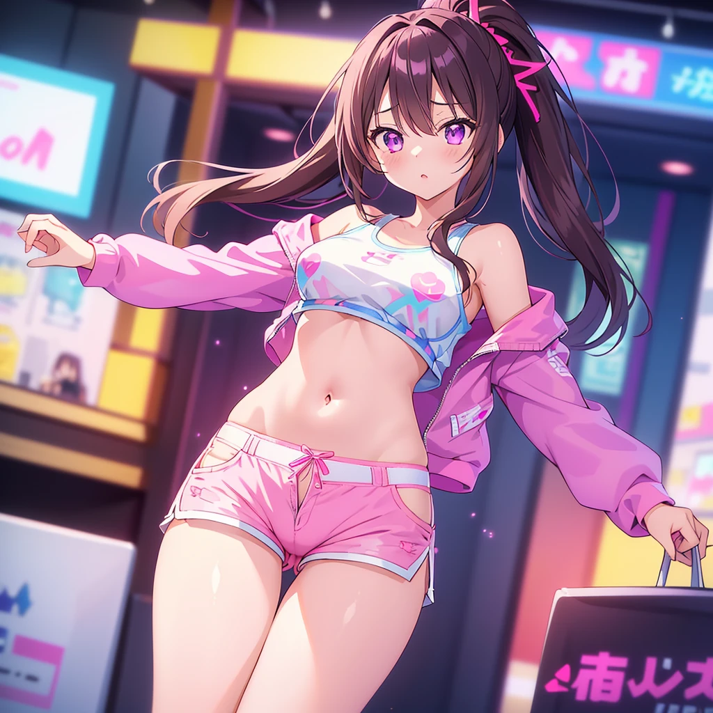 highest quality、Highest quality、Beautiful eyes、Very delicate and beautiful、Beautiful eyes、Pink Eyes、Soio、Soio、、Japanese、、Chiquita、Noble、Primary school students、Black Hair、barefoot、（Judo）、(((Pink leotard)))、（High leg）、Tiara on head、smile、Standing, facing forward、The background is the changing room
