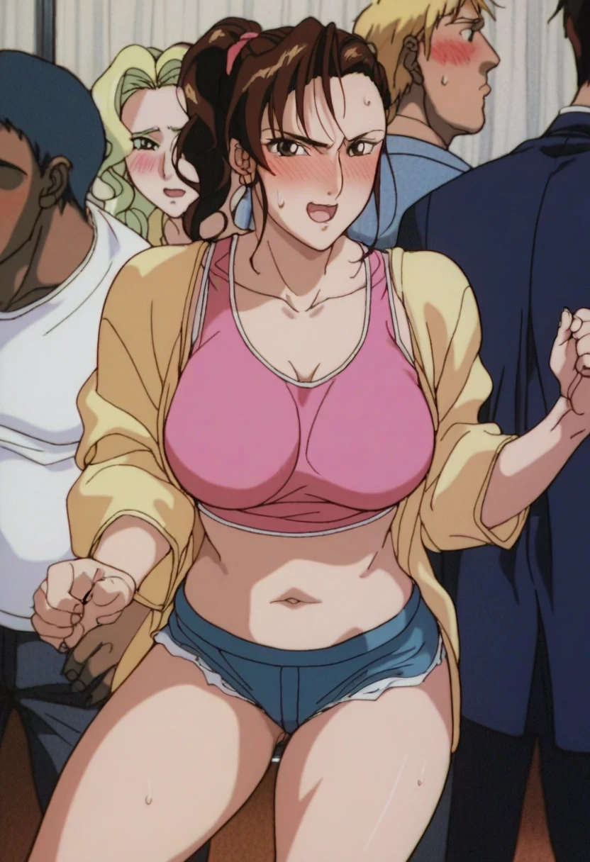 best quality, high resolution, 1990s \(style\), retro artstyle, 1990s anime cels style, 1girl, perspective, blush, embarrassed, camel toe, nude, small breasts, flashing tits, flashing pussy, standing, , breast milk, skinny body, small legs, small, defined ass, cute feet, nervous, afraid, scared, worried, children’s bra, kids bra, wearing a choker, sweaty, breathing heavy, in an airport, surrounded by people, many people, rush-hour, group surrounding, group watching, girl getting searched, man spotting hands on, man patting down, airport security, strip search, cavity search, airport search, security checkpoint, airport checkpoint, metal detectors, clothes on floor, man grabbing shirt, man grabbing arm, boob grab, chest grab, ass grab, butt grab, cheeks grab, abdomen grab, arm grab, partially stripped, childlike, young, man hug, assault, attack, forced, impact frame, impact, insertion, penetration, crying, drooling, saliva, kids, kids play, shocked, tazed, zapped, electrocuted, pulling clothes, group pulling clothes on ground, on ground, laying down, surrounded touching, crowd and touching, on back, overwhelming, overpowering, can’t fight back, perfect anatomy, zombie attacking