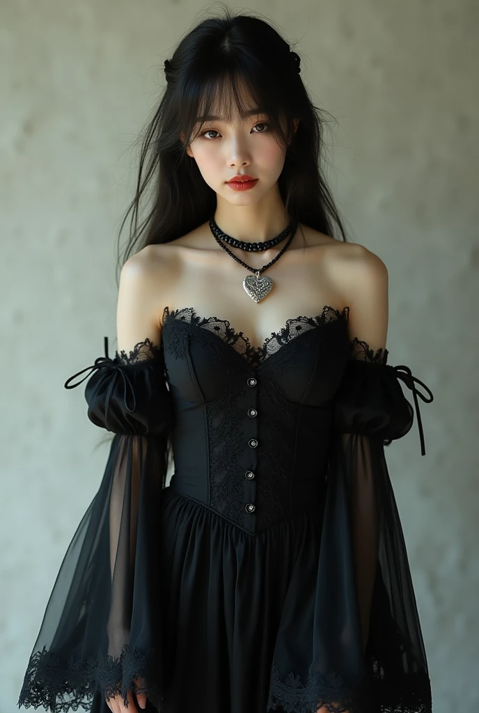 (masterpiece, best quality:1.2), Cowboy shooting, ((Original Photography、real、Practical:1.3))Solitary, 1 Girl, Chamber, nervous, looking at the audience, Long curly hair, Lace long skirt,Cleavage, Long sleeve, Gloves