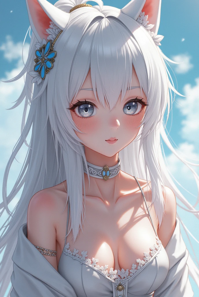 (masterpiece:1.4、top-quality、illustration:,realistic、)、(character focus、,upper body1.3)、(1girl),(clear face:1.3),(),cute face,blue eyes、(tareme:1.3)、(),
(),(stand:1.4)、(),、
(white hair),(long hair:1.5)、
,(meadow:1.3),(white lace bra,white lace panties:1.5),
(blunt bangs),(sidelocks:1.3), (large breasts,:1.5)、
、slender、
