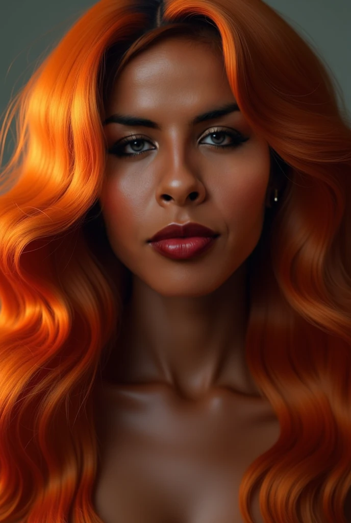 A beautiful black girl with orange hair, sitting on a penis nude, ultra-detailed, 8k, photorealistic, vibrant colors, dramatic lighting, surreal, fantasy, conceptual art
