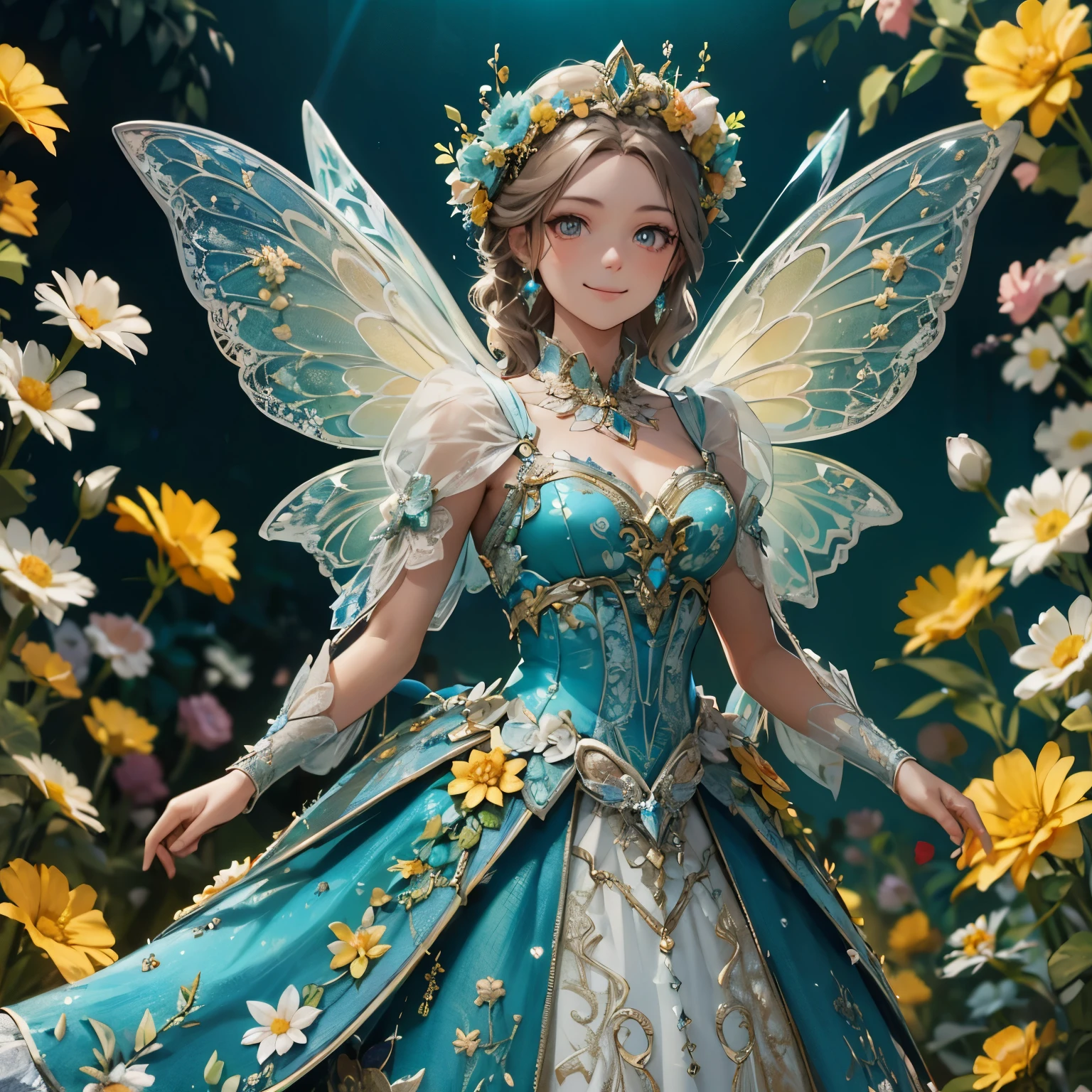  A fairy with a cute smile and clear eyes,8K High Resolution,crystal clear sparkly costume,