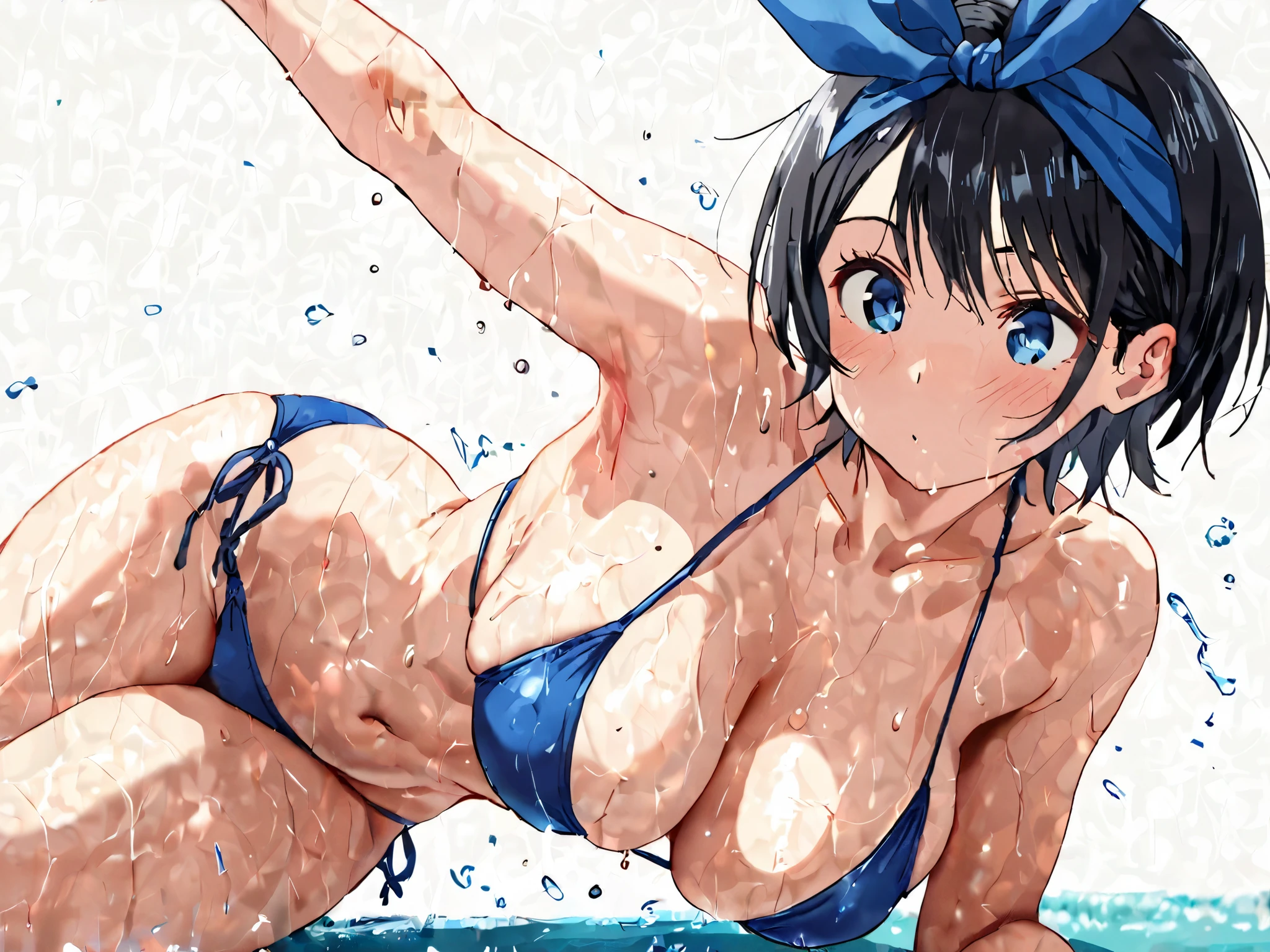 one girl、random facial expressions、random hairstyle、bikini、dynamic angle、don't look at the audience、Simple white background
