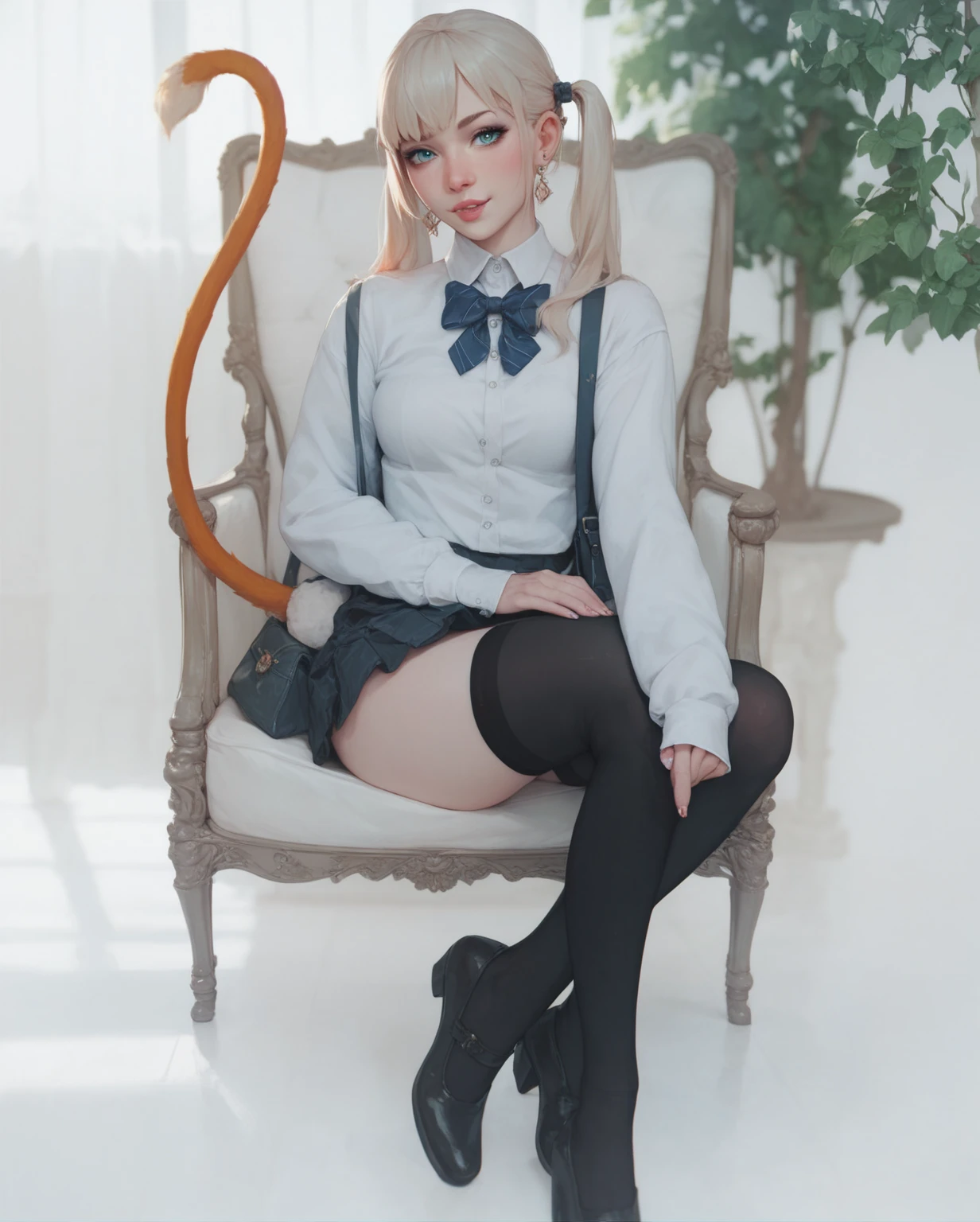 ulzzang-6500-v1.1,(raw photo:1.2), (photorealistic:1.4), beautiful detailed girl, very detailed eyes and face, beautiful detailed eyes, ridiculous, incredibly ridiculous, huge file size, super detailed, high resolution, very detailed, best quality, masterpiece, ((t-shirt)), illustration, very detailed, CG, unified, 8k wallpaper, amazing, fine details, masterpiece, Best quality, very detailed CG uniform 8k wallpaper, face light, movie lighting, 1girl, 16 years old, long white hair, side split, (big breasts), (no panties)), (glasses), (dynamic pose), (sexy pose), ((camel toe))), (half), (pantyhose)), ((black hip skirt)), (bent knees))))))