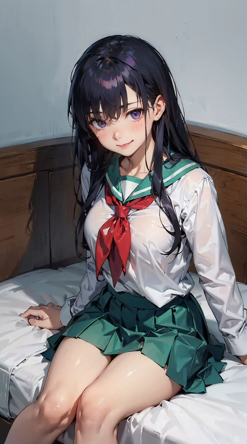 (8k、RAW Photos、highest quality、masterpiece:1.2)、(Realistic、Realistic:1.37)、Super detailed、超A high resolution、animation、1 girl、Pink nipples、Pussy、Beautifully detailed face、、beautifulディテールの肌、whole body、Professional Lighting、Sailor uniform half-off、Miniskirt Uniform、loose socks、Smiling eyes、((ayukawa madoka)), (beautiful, fine grain)、Green Eyes、(Blue Hair、Long Hair、Parted bangs)、Delighted、Big tears、Spread your legs、bed、Are sleeping、