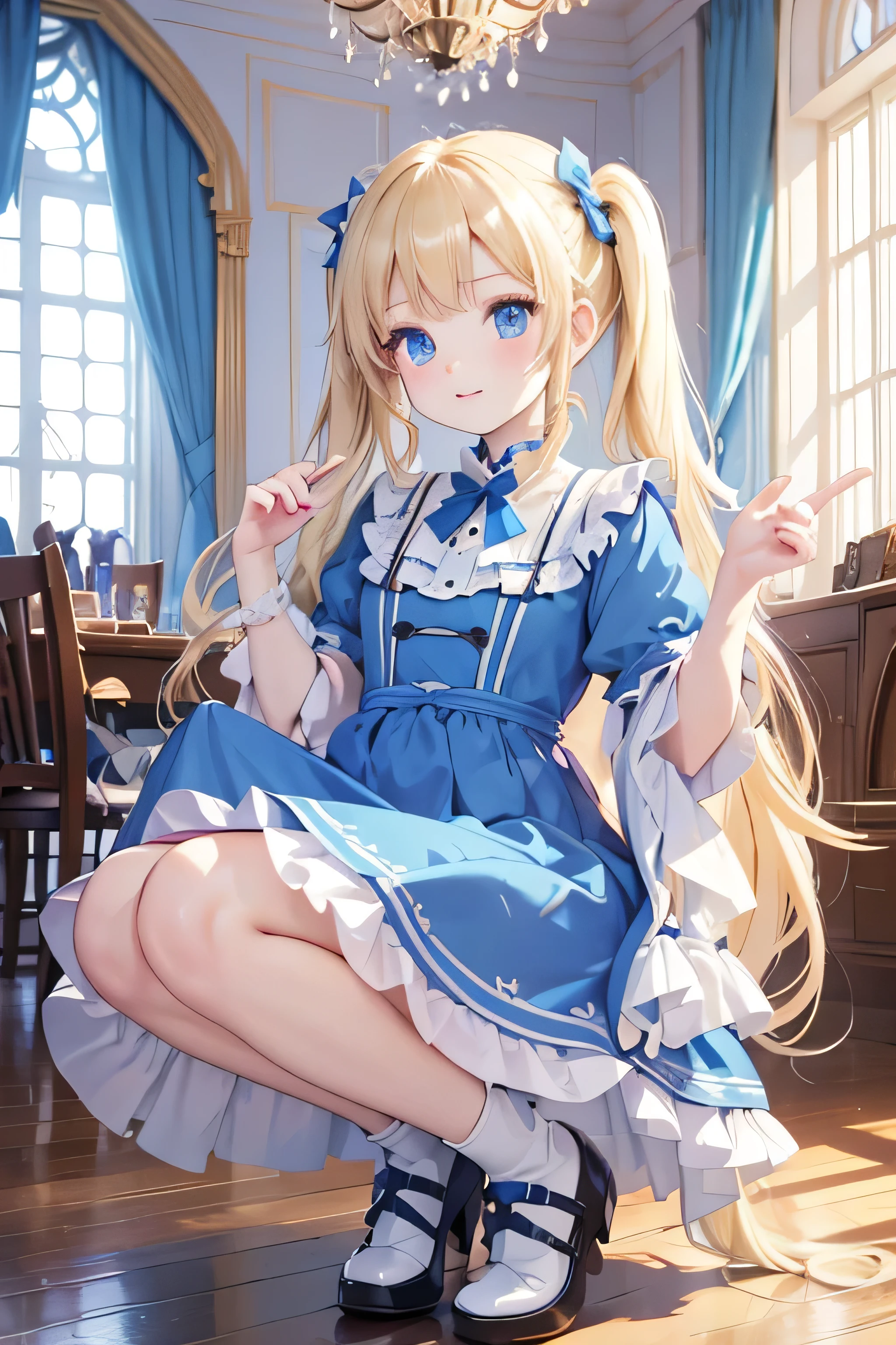 alice in the wonderland、cute little、a miniskirt、a blond、No panties、Wavy Hair、blue eyess、teens girl、12year old、all-fours、オマンコ、Wet、Sigh、、s ass、s assを画面に向けて、with spreading legs、Spread by hand、Happy、A smile、Apron Dresses、a miniskirt、NSFW、、shairband、No pantur nude、The clothes are fluffy、i&#39;I&#39;m pulling down my pants、