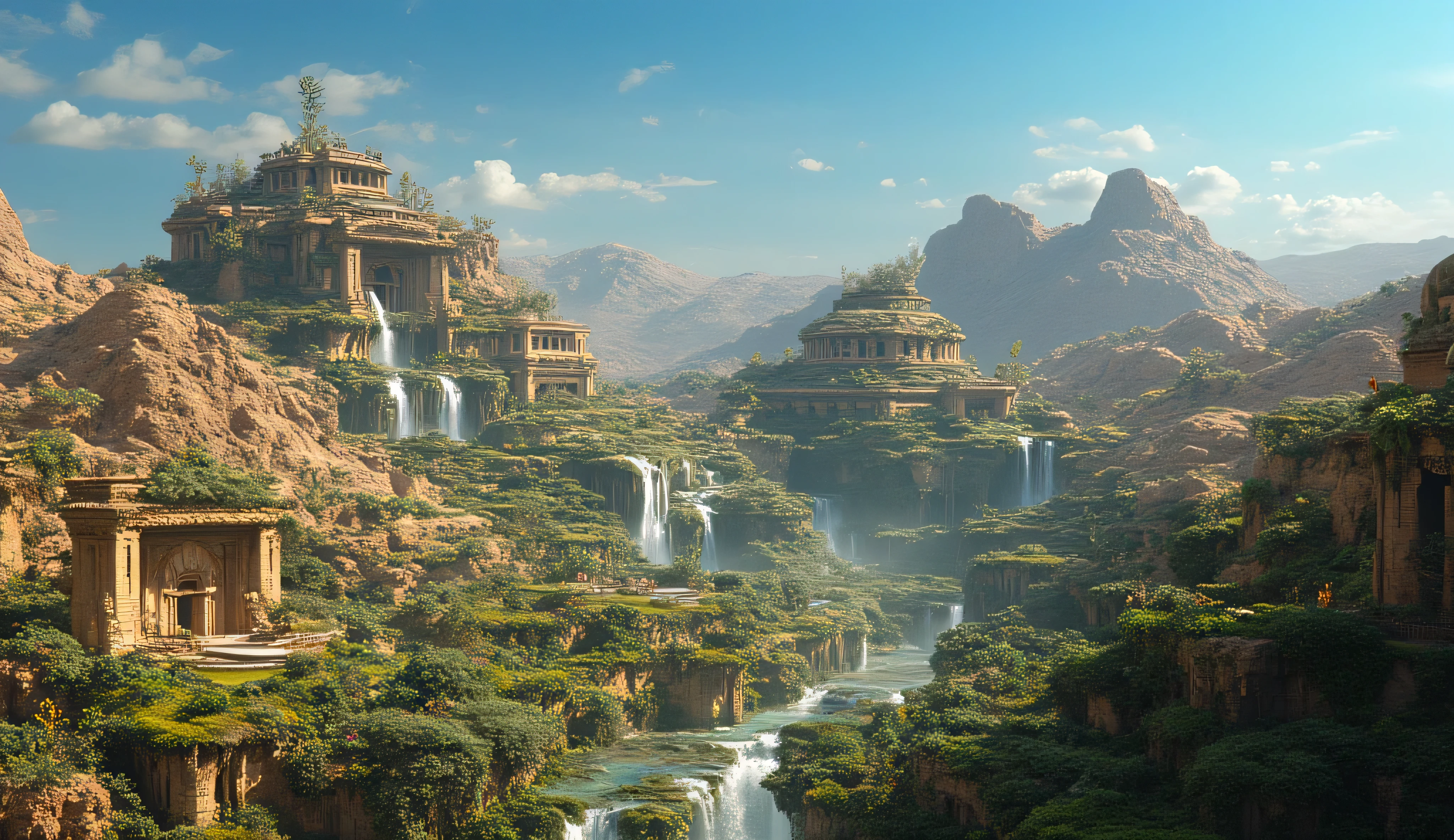 hanging gardens. desert. blue sky. the wonder of the world.