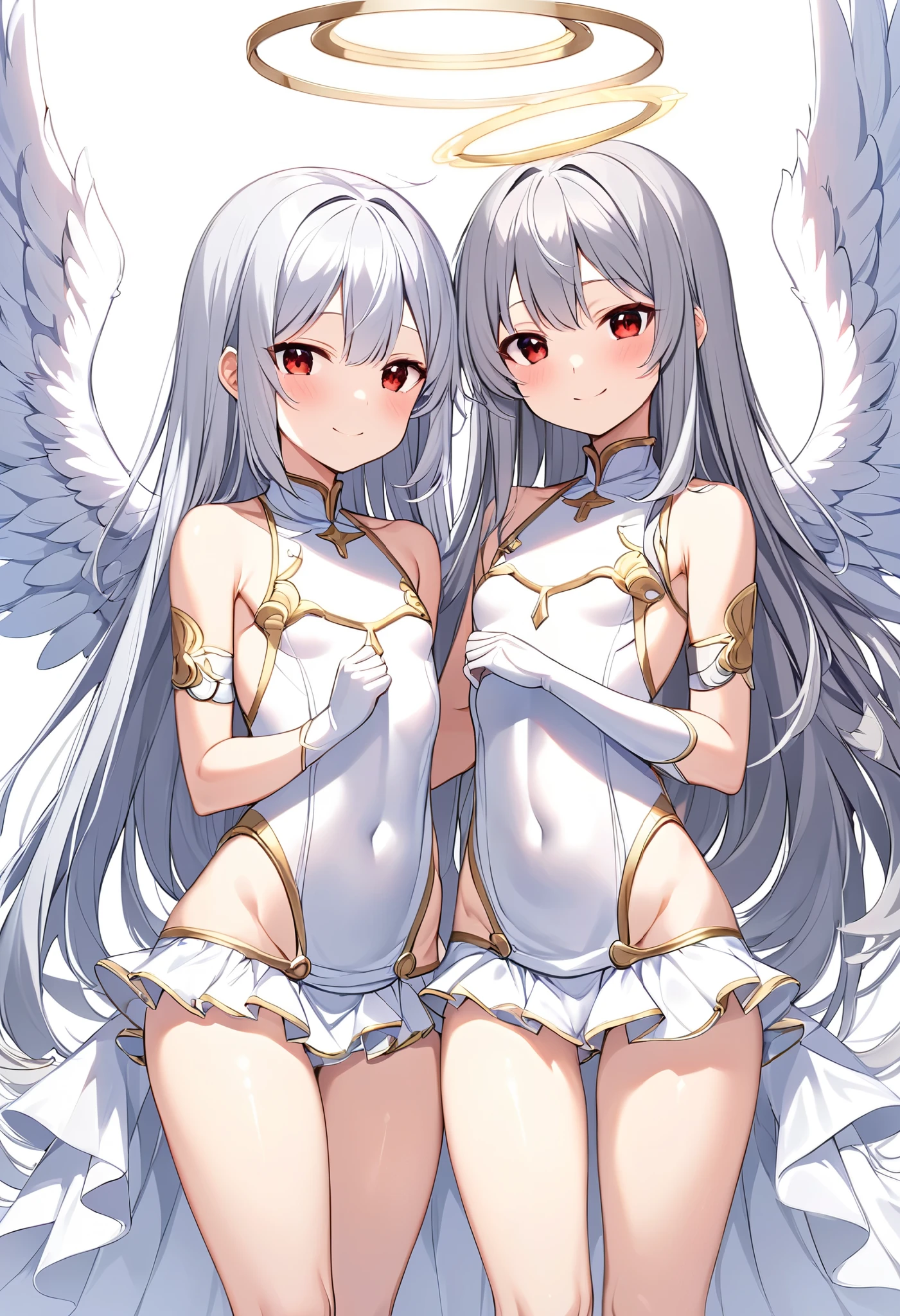light skin color, white hair color long hair, Bigchest, 1:70, sexy for,Nero,White wings, angelicales, Overhead halo, yellow-eyed, sexy for姿势, angelicales们, 26 year old, angelicales印记, enchanted,hyper HD, White hair, eBlue eyes, Mother and daughter.Squat down and open your legs