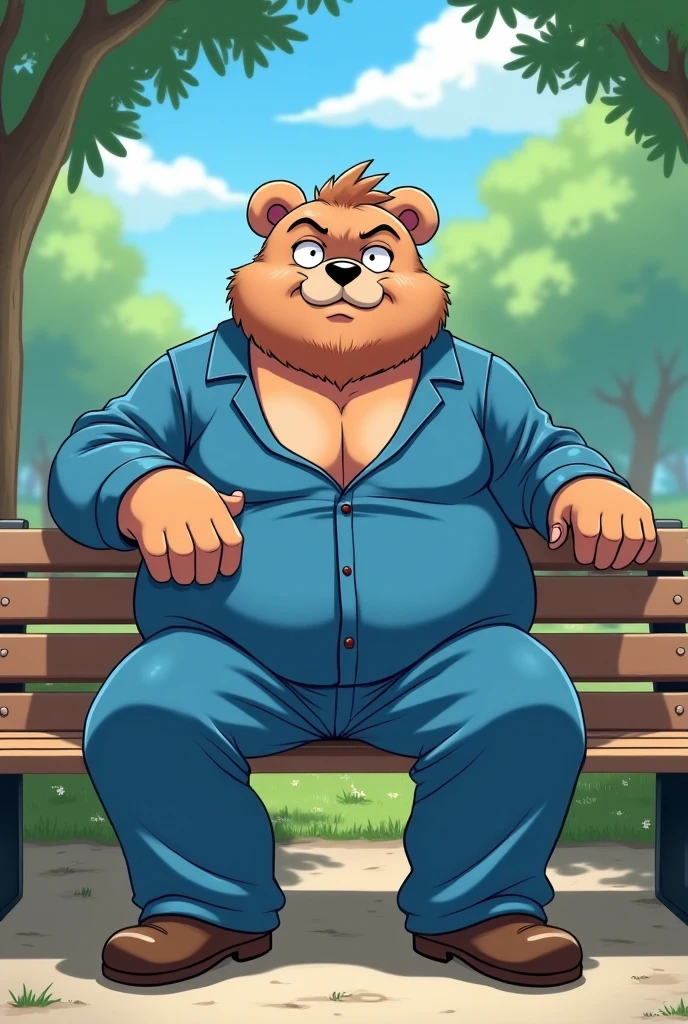 cute, (Obese, Overweight male, anthro, lion), (detailed eyes, detailed mouth), bright lighting, background effects, perfect face, centered, approaching perfection, dynamic, highly detailed, sharp focus, intricate details, park, erection, uncut dick, clothing, shirt