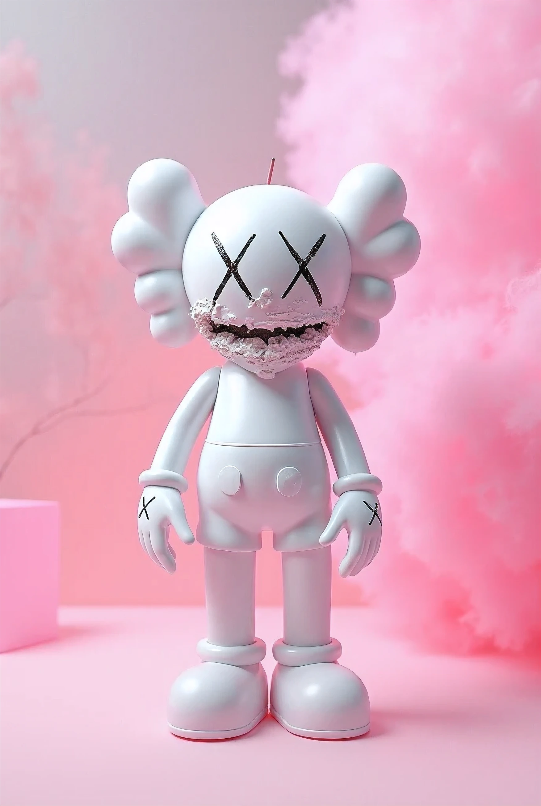 Create a pink kaws in bathtub around Halloween characters the kaws playing with booble in tub