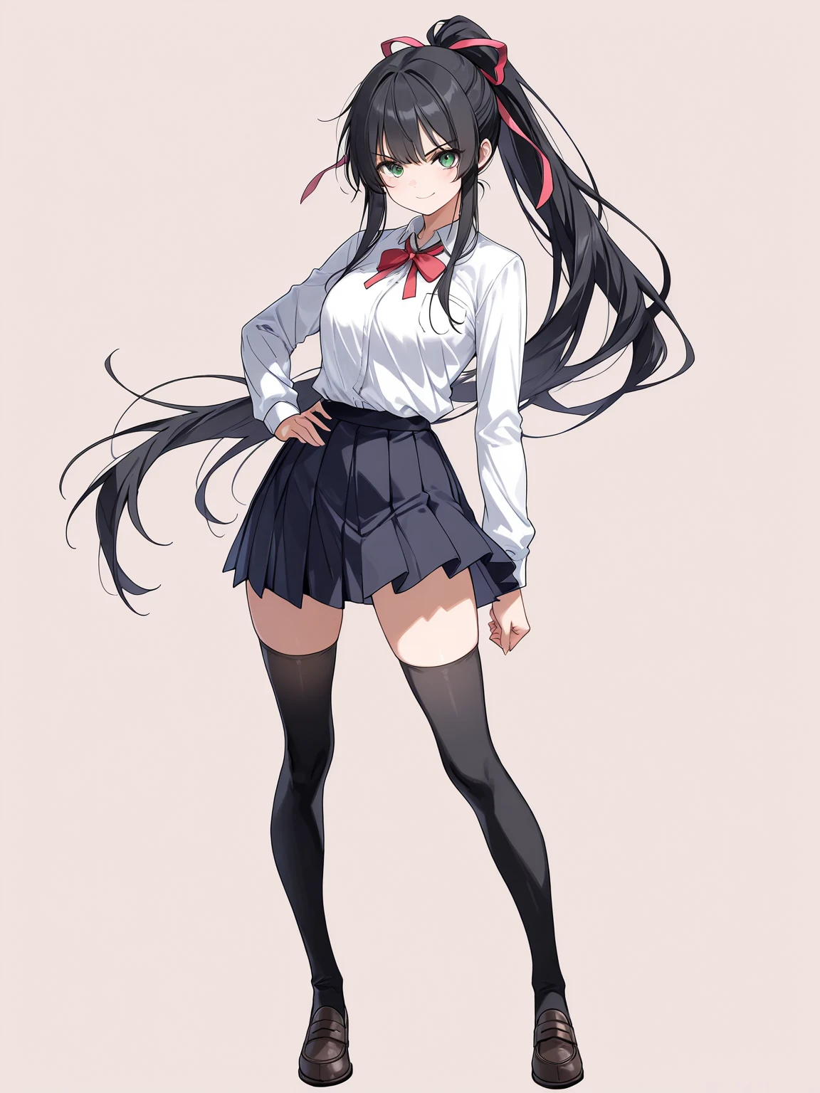 masterpiece,best quality,very aesthetic,absurdres,<lora:akemi_homura:1>,1girl,akemi_homura,black_eyes,black_hair,long_hair,mitakihara_school_uniform,pantyhose,pink_hair,solo,