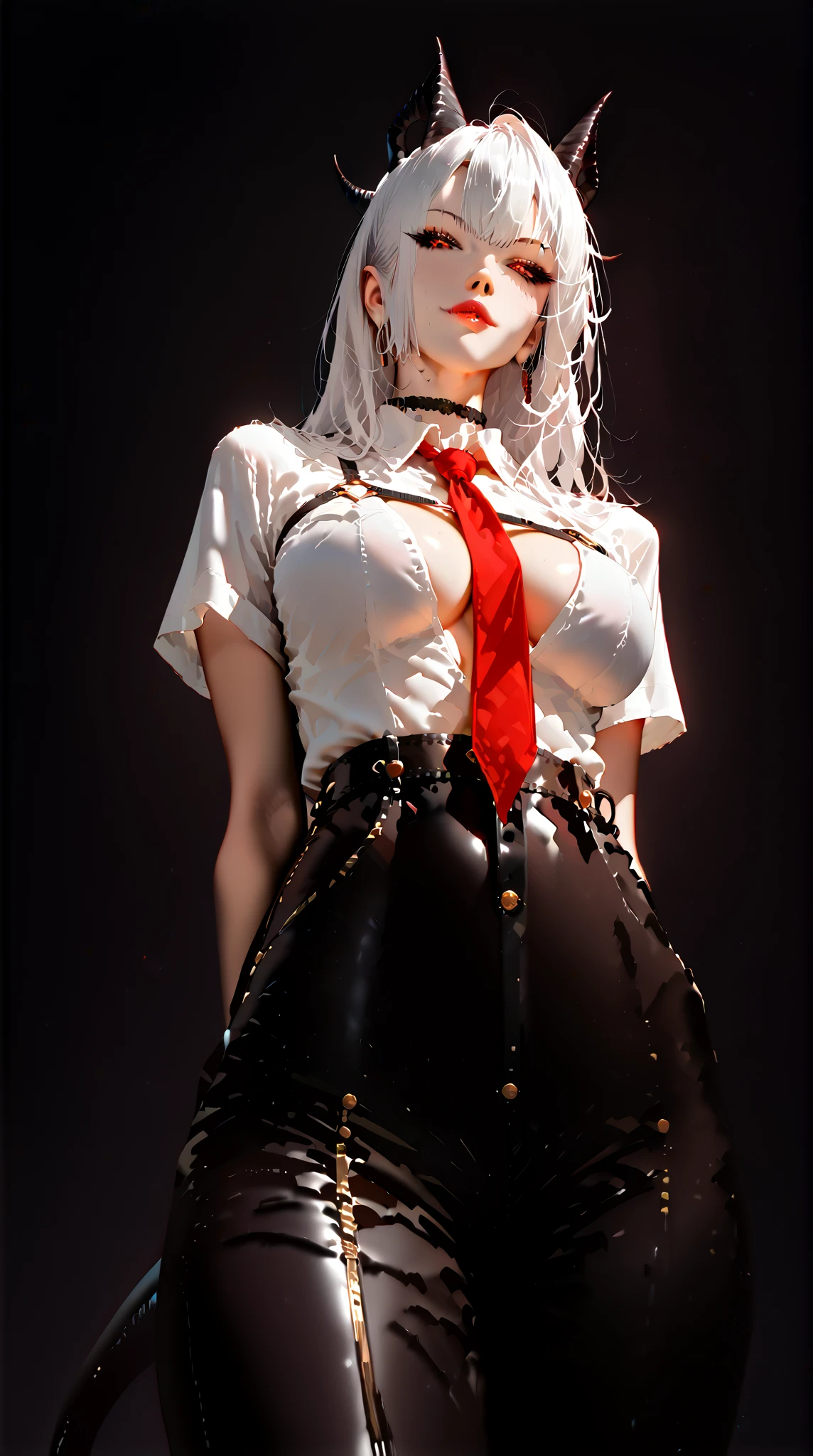 photorealistic, high resolution, 1women, solo, hips up, look at viewer, (detailed face), white hair, long hair, red playboy bunny outfit