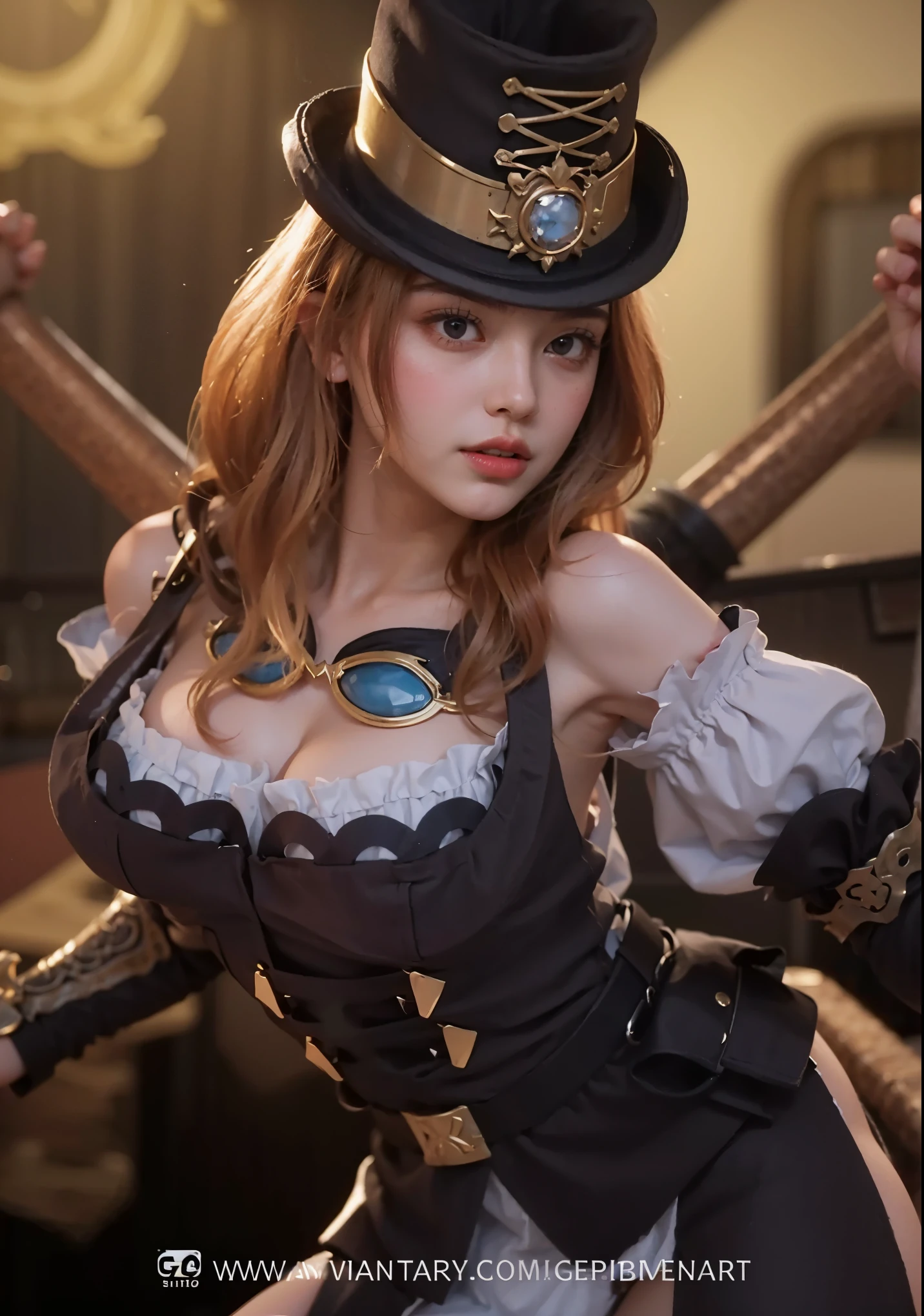 A beautifull girl in a sexy steampunk switch 
