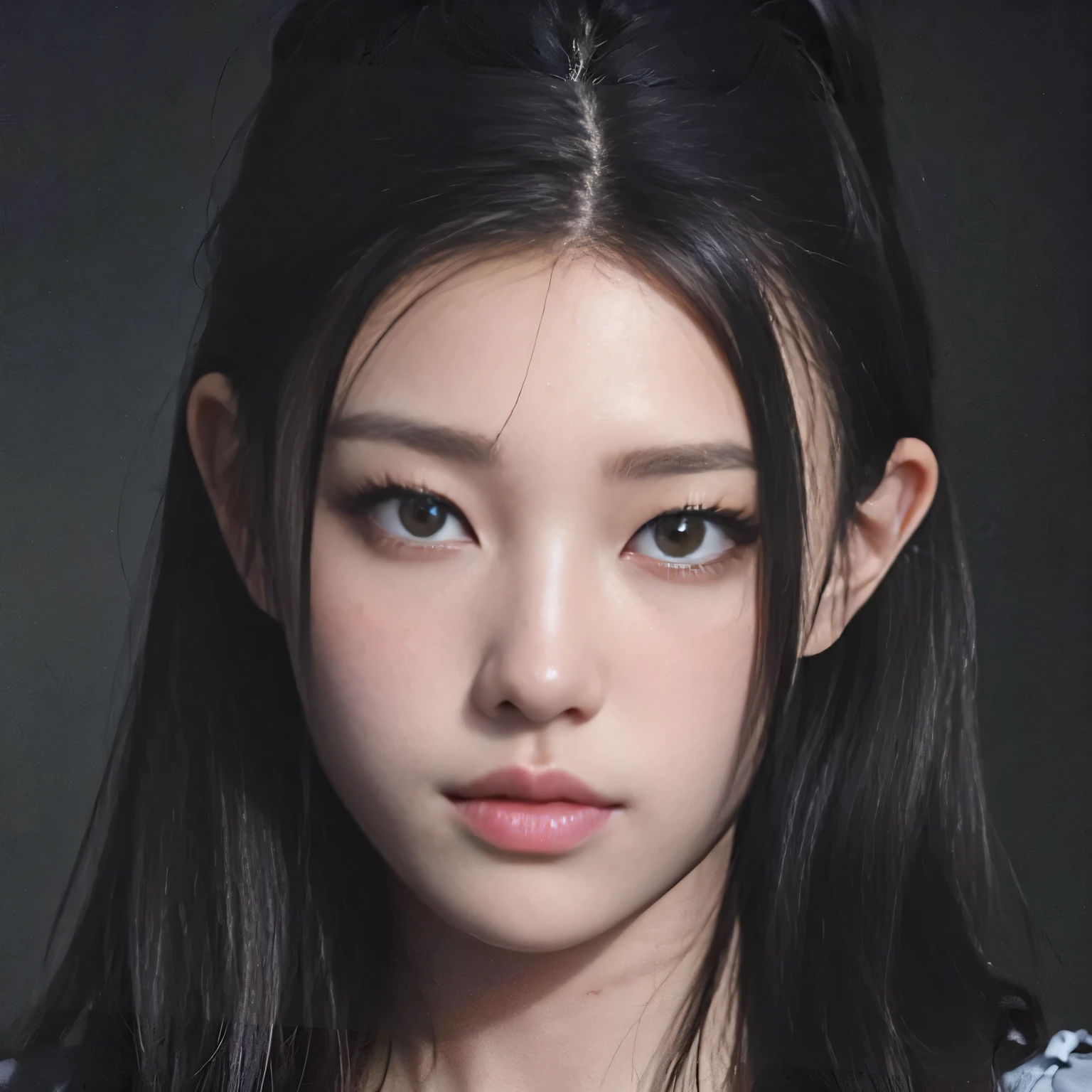 A close up of a woman with long black hair and a white shirt - SeaArt AI