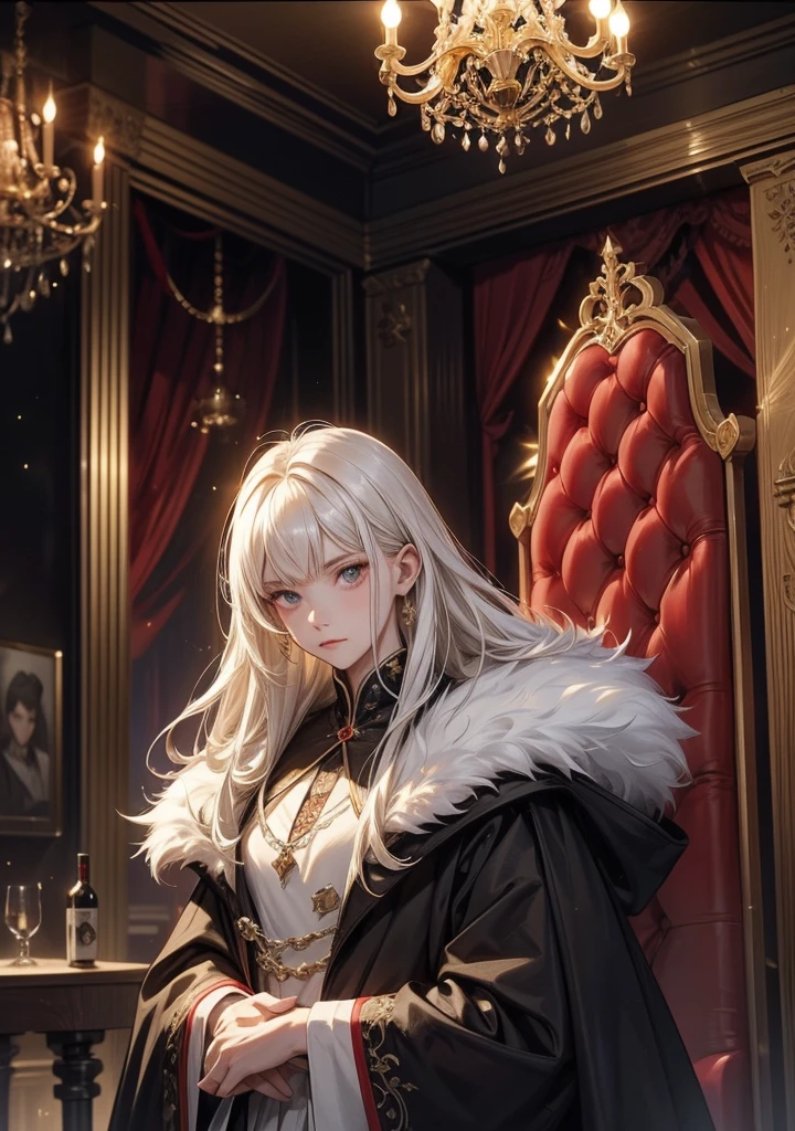 ((Лучшее качество)), ((шедевр)), (подробный), Gothic red throne with fur and a glass of wine