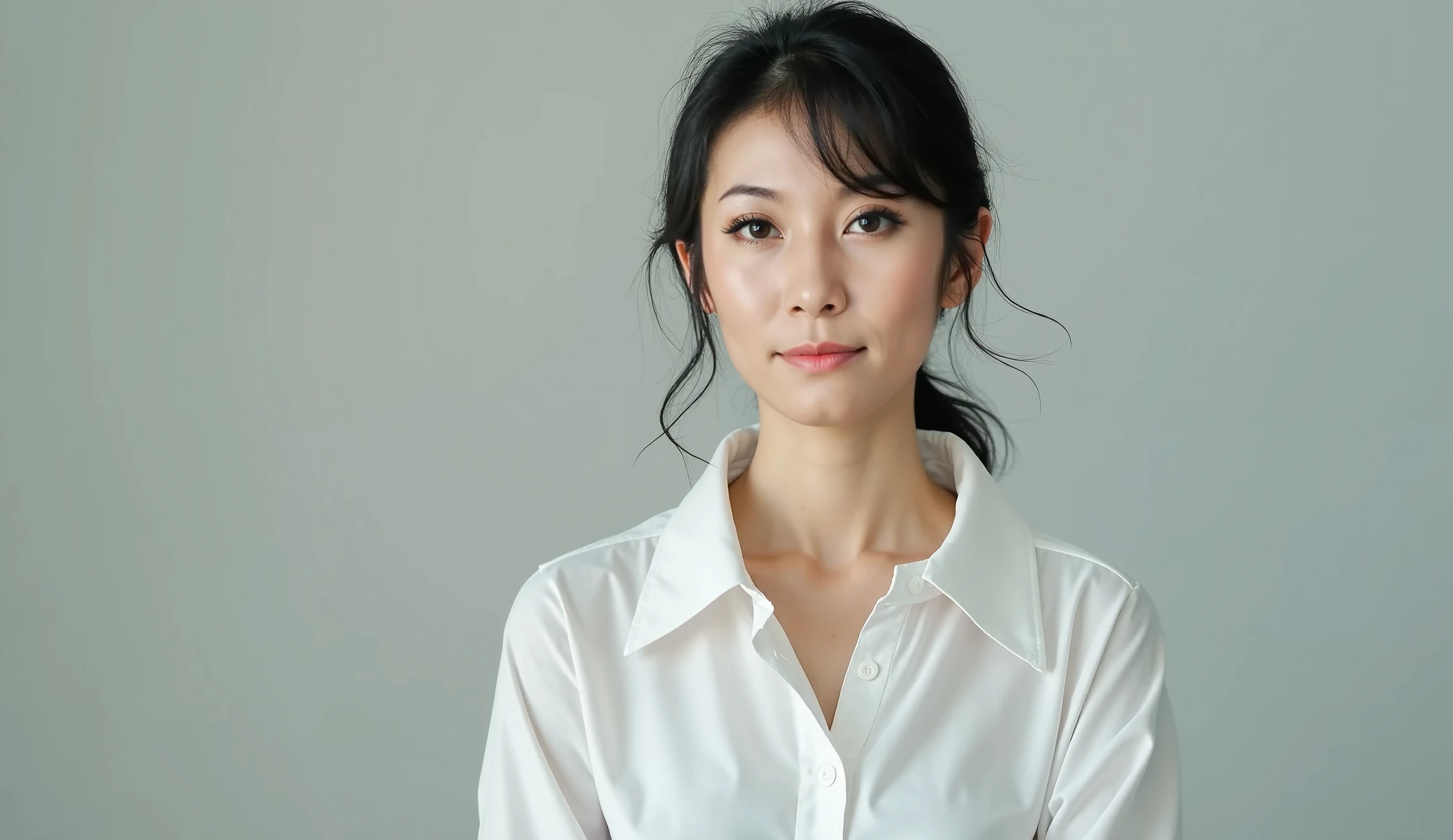 ((Flat Chest:1.5)), ((Flat Chest:1.5)), ((Flat Chest:1.5)), ((Flat Chest:1.5)), ((skinny:1.5)), ((Small breasts:1.5)), (View your audience:1.5), (Looking into the camera:1.5), Japanese, The most beautiful Doctor,  Physical build, Short arms, ((Narrow eyes)), ((light eyebrows:1.5)), ((thin eyebrows:1.5)), Fleeting atmosphere, 38 years old, (beautiful long straight hair:1.5), ((bangs)), ((Thin lips)), BREAK ((In the city of Ginza)), ((Midi-length belted collared shirt dress)), ((necklace)), masterpiece, Highest quality, Detailed skin, Detailed face, fine grain, 8k, Excellent anatomy, Portraiture, (Dynamic pose:1.5), Very small mole on left cheek,