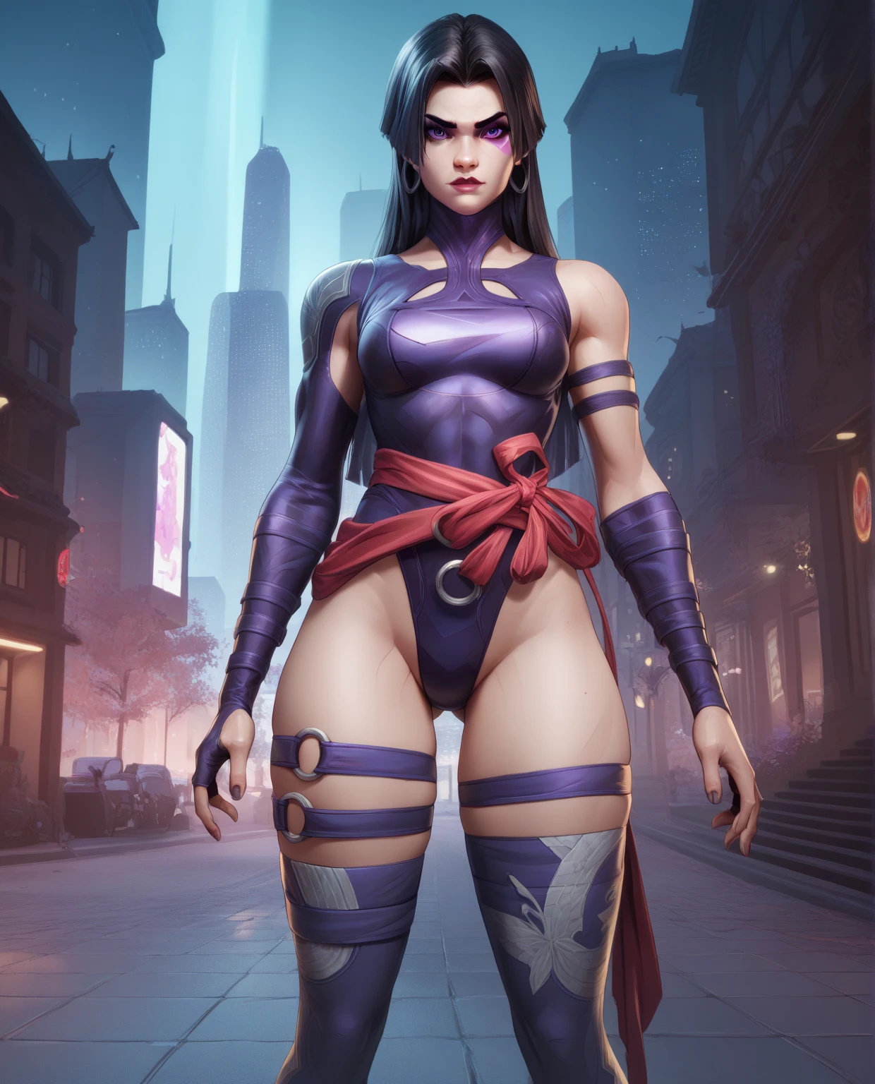 A perfect sexy and beautiful, exuberant and very young cybernetic android warrior with black African and oriental features, Japanese and Chinese, mixed with the clone of the Greek warrior goddess Athena, with huge super ultra mega giant breasts, Brunetette, very tanned and sweaty, huge ass, steep, HARD AND MUSCULOUS, Purple colored eyes, with barcode tattoos, transformed into a super sensual and extremely super ULTRA HIPER muscular astronaut goddess, fitness, bodybuilder, fit bodybuilder and weightlifter, very muscular thighs wearing very short punk style hair, super radical and purple and very smooth in locks, wearing sexy cyberpunk battle outfits, seen in the form of a hologram made only of light energy, coastal view, administrator and leader, queen goddess of a gigantic fleet of thousands of spaceships and hundreds of planets of her powerful stellar empire running courageously across the bridge of a star cruiser wearing a holographic helmet in the Corinthian battle format with a visor and horsehair topknot, of luminous Athenian warrior, electronic and futuristic