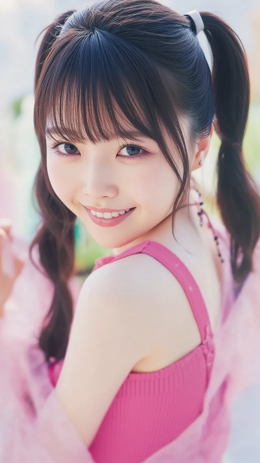 (highest quality:1.5)、(Realistic:1.5)、(1 person:1.5)、Very detailed、High resolution、8k、(Looking up)、Natural color lips、Cute smile、Japanese women、20 year old girl、Arched thin eyebrows、Beautiful and elegant face、Cute face、(Large, balanced eyes)、Big Eyes、Fair skin、Beautiful and elegant face、Natural Bangs、Beautiful and thin nose、Beautiful Skin、Medium Bob Hair、Natural Bangs、Perfect and beautiful face、Slim face and figure、normal breasts、、(Bright lighting)、Professional Lighting、 (Lighting from the front)、Natural smile、Floral camisole、(crouching)、Strawberry field、Farm、Checkered pleated mini skirt、Rui々Holding a fresh strawberry in his left hand