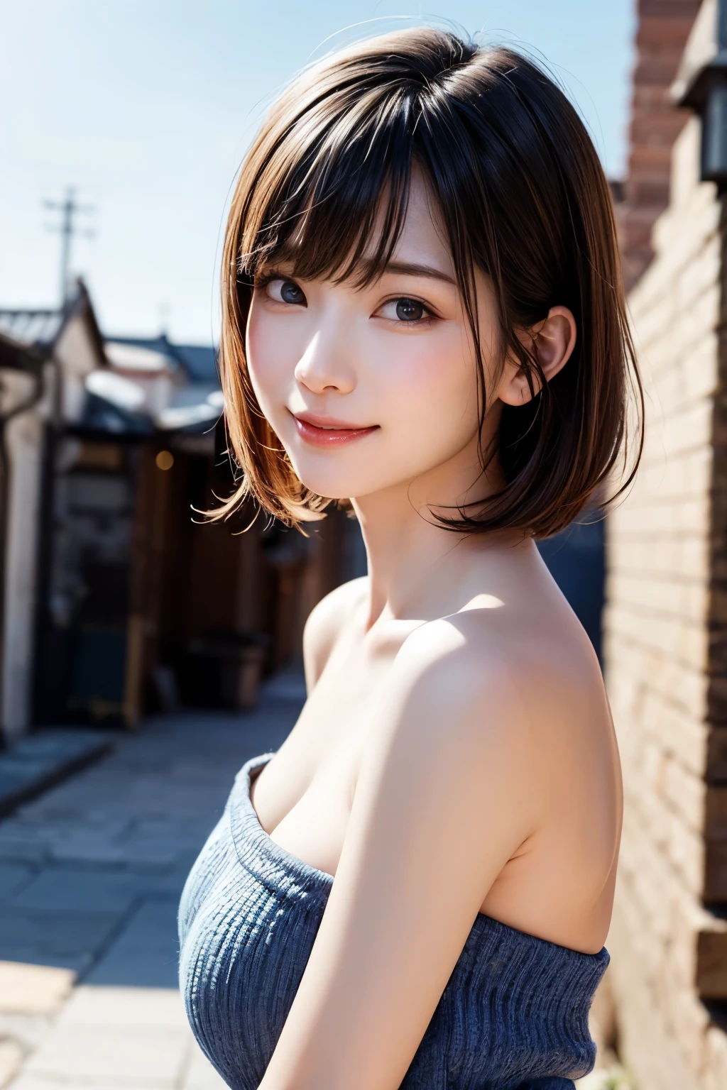 Arafed asian woman with a blue top posing for a picture - SeaArt AI