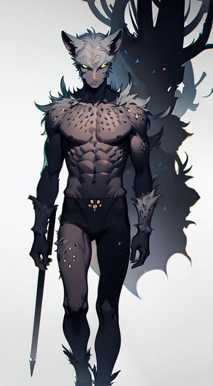 1 wolf ghost, Creatures, Golden Trinkets, sharp claws, protruding ribs, Lower body ghost painting, zombie, damaged abdomen, monster concept art, humanoid creature, Monster Character Design, masterpiece, best quality, Wolf's Face, dark, wolf fur on arms