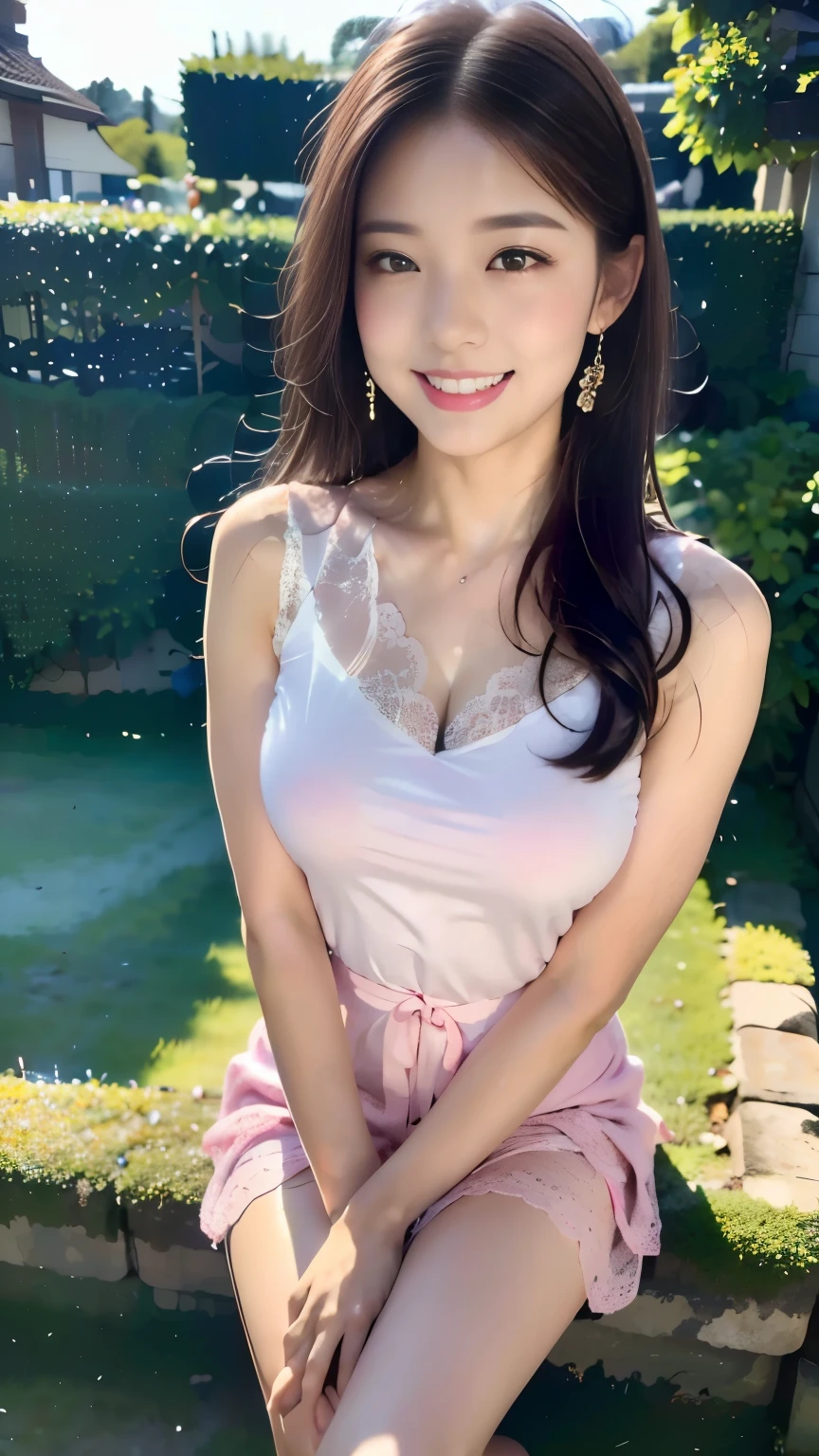 Nogizaka Girls、(Autumn outfit)、 beautiful face, Delicate eye and skin details 、 golf course,autumn leaves, Shiny black hair、 Large and elegant frills 、 Frill ties that are too big 、ribbon tie 、 rose hair accessory、(Affectionate smile:1.3)、I blushed ,(( looking at the camera:1.3)),((( Full body photo taken from the front , is located away from the camera)))、(sunset)、 professional lighting,( Delicate Lace 、Soft pink fabric 、Beautiful rose dress)、 perfect anatomy、 4 fingers and thumbs ,Twist your waist, open her legs, Random dynamic pose 、 high-definition CG Unity 8K wallpaper , ( Masterpiece:1.0),( top quality:1.0), photography, 8k, high resolution, Kodak Portrait 400 , film grain, Lens Flare Glow , from above