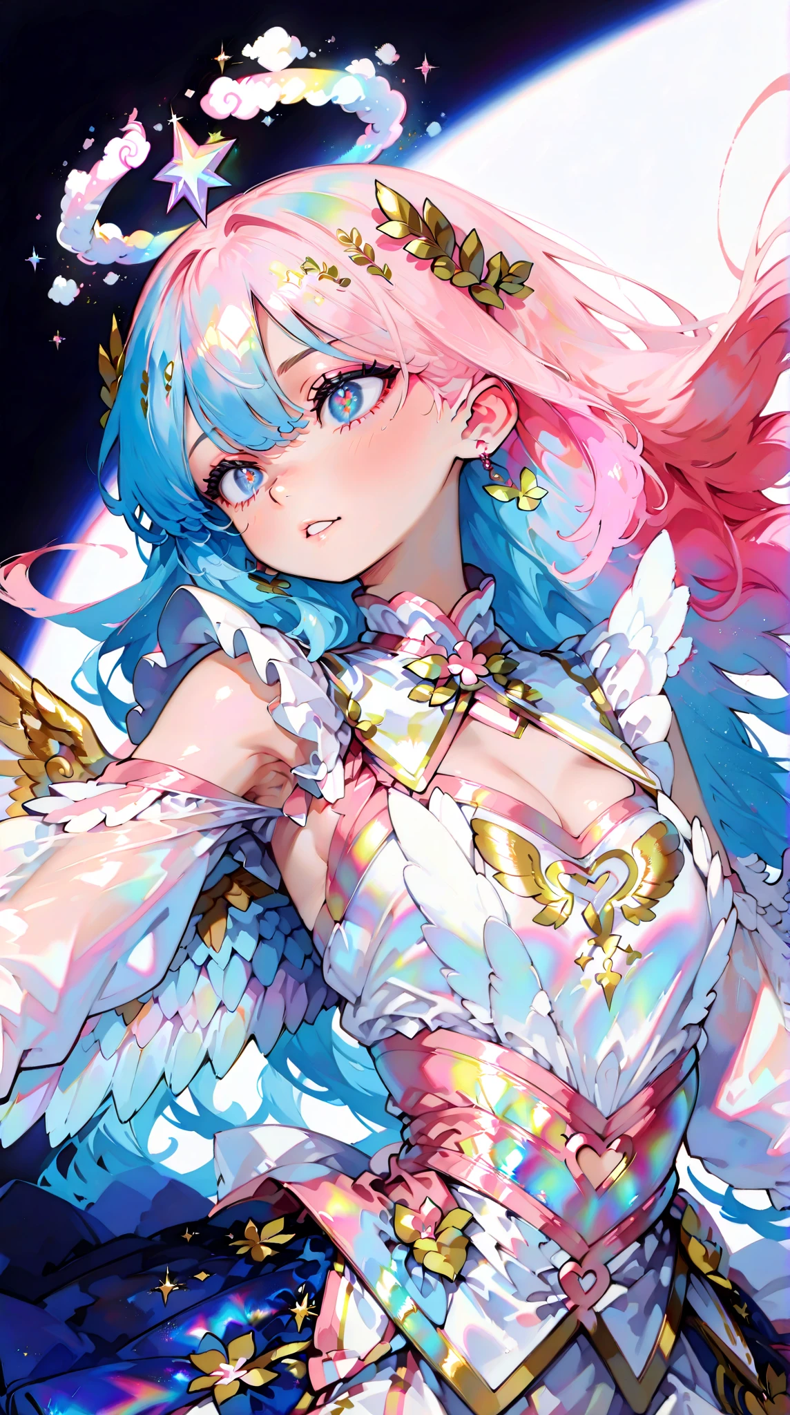 great quality ++ Extremely detailed high resolutionolution, very aesthetic, expressive eyes, (((perfect face))), (((face symmetrical))), ((good anatomy)), (((perfect hands))), (((8k))), UHD, HD wallpaper, (((detailed high cal, (((((1girl)))))), only, masterpiece, The best quality, high resolution, Highly detailed, (illustration), beautiful detailed eyes, (((combatant))), (((1girl))), ((((fulll body)))), (((((((irisviel von einzbern)))))), (((((princess celestia)))), ((((human form)))), (((((smile))))), ((humanized princess celestia)), Celestia, Celestia de My Little Poni, Celestia in milf form, long wavy hair, (((red eyes))), (((strapless tube dress))), (((white dress))), (((milfication))), (((mature female))), (((gigantic breasts))), (((white pony ears))), (((wings))), (((Detailed fingers))), Precise fingers, Not unnatural hands, strange eye, Greek columns, exterior, beautiful majestic forest, vine leaves surrounding the columns, flower bushes everywhere, clear sky, bright sunny day, ((((Multicolored Hair))), heavenly forest,