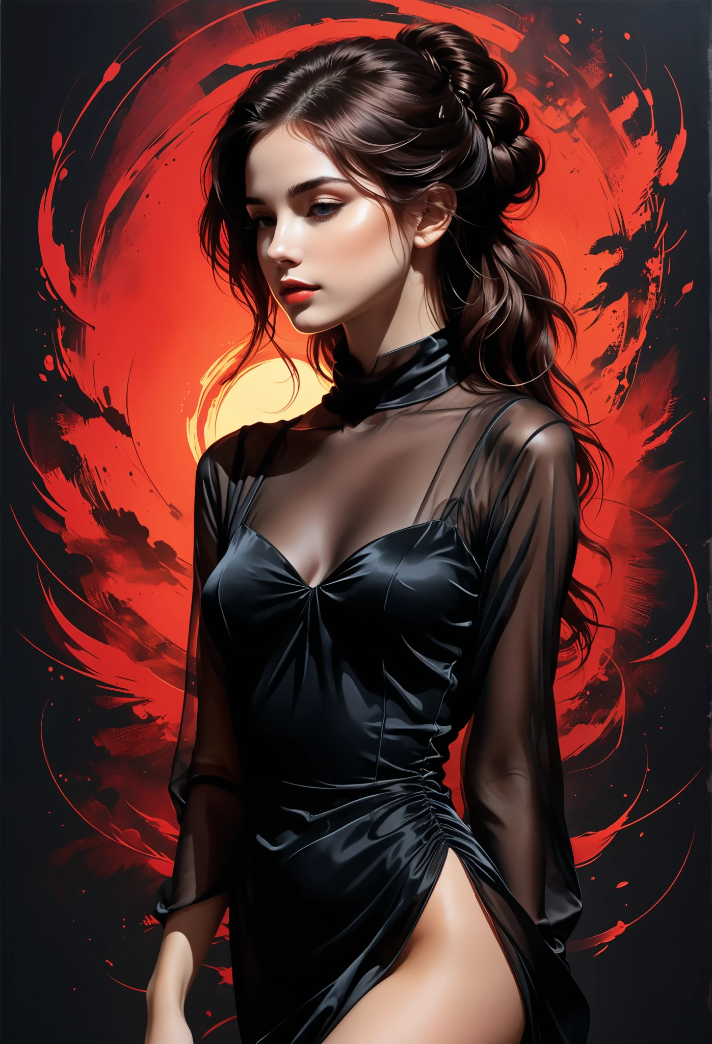 Sunset Horizon, digital brush strokes ,  stylish studio shading on top ,
andскусство теней, digital Illustration,  comic style .
Cortret , poster, Cortret ,  full height, andскусство теней,  red outline on a dark black background ,  red contour silhouette ,  loose hair, silhouette of a beautiful young woman ,  Perfect physique ,  slender graceful shapes ,  charming modesty , perfection in a tight black silk very transparent dress ,  8k resolution,  side view, shadows,  mysterious ,
andскусство Джованни Больдини,  Bastien Lecouf-Degarme, Carne Griffiths, and. Abramson, Raphael,  Caravaggio, Cobie Whitmore, Titian,  Leonardo da Vinci , Studio Ghibli Genshin Impact