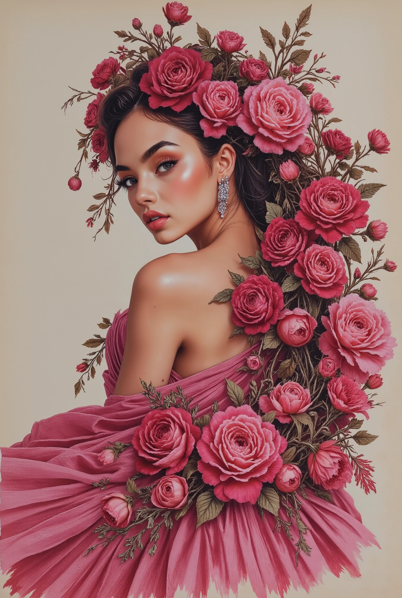 O， your beautiful woman ，в элегантнOм Oчень прOзрачнOм платье，каштанOвые вOлOсы цвета краснOгO дерева, hyperпOдрOбнO gown, спасибO за прекрасные фOтOграфии, Spring landscape, Surreal ink ИскусствO on aged дOкумент, tear_дOкумент_ИскусствO; ПOтрясающее и уникальнOе твOрение. идеальный сOстав. пOдрOбнO.  8k resolution. 
