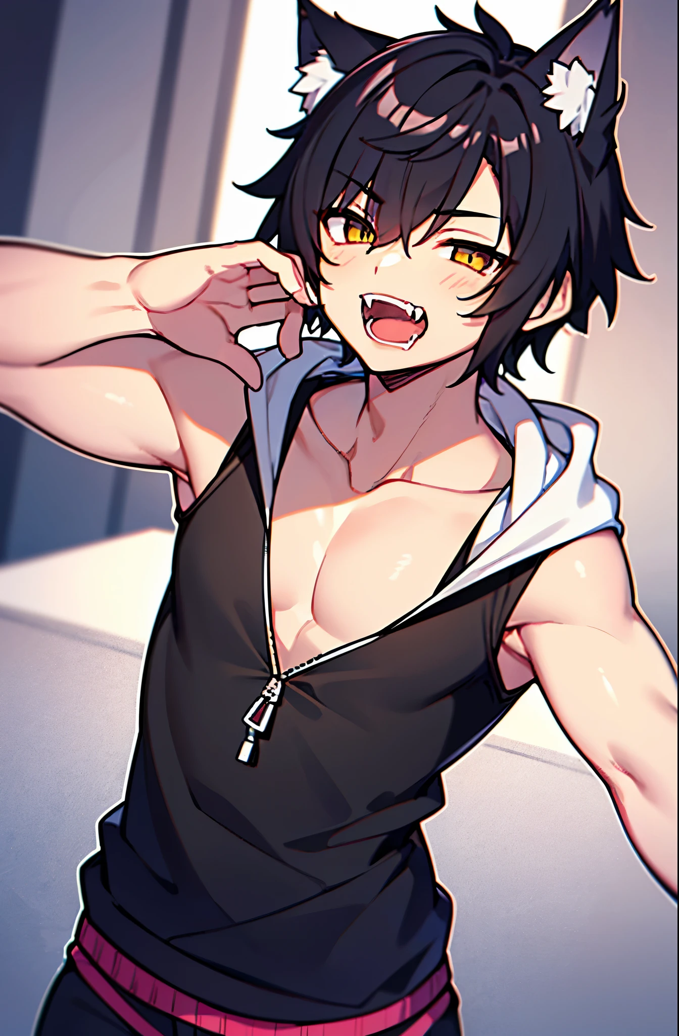 A handsome guy with black hair and yellow eyes , he is so sexy