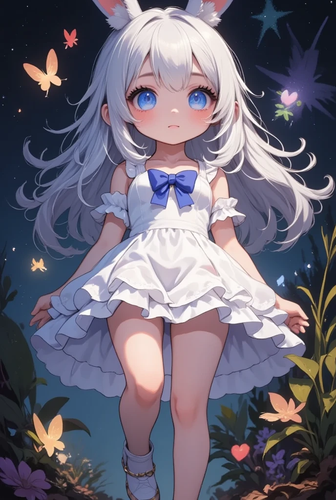 (high quality, High resolution, Very detailed, reality:1.37), Peaceful atmosphere, (Outdoor, garden), 5 year old girl standing alone, (my breasts are small.), Beautiful details, Cute Smile, (Long white hair), ((Black sheer camisole dress)), White socks, White high heels、White Hat.NSFW、((Sheer milk))、((Crotch showing through))