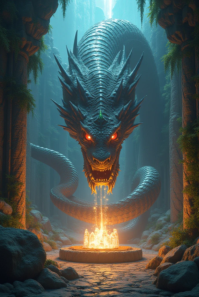 Grotto Room,(((Full of crystals)))dragon,water flow,The light is very dark,magic(((Horror atmosphere)))(((masterpiece))), ((best quality)), ((intricate details)), ((Surrealism))(8K)
