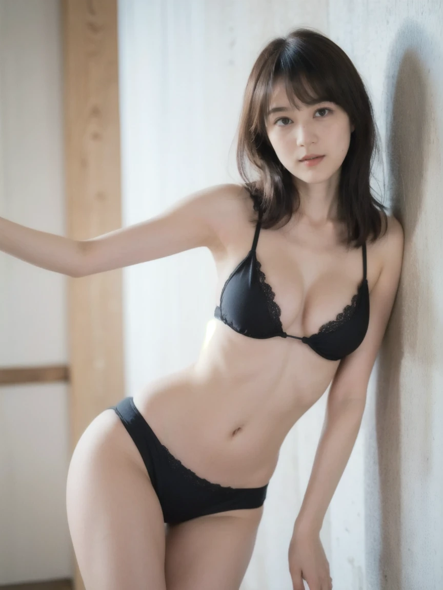 (( 1 super )),  young,  and sensual woman ,  Masterpiece,  top quality,  top quality,  cinematic lighting, ( Stereo lighting ),  extremely detailed CG unity  8k wallpaper, Concentrated,  8k wallpaper,  extremely detailed,  super real,  photorealistic,  sharp concentration,   is ridiculous, ( high resolution:1.2), ( high contrast),  photos,  detailed and complicated,  Instagram ,  portrait ,  very detailed, ( :1.13), ((( skinny,  thin legs))), ( posing as an actress in a Japanese adult film), ( micro John  ,  open shoulder ,  open  , ), (( viewers)), ((Indian Pose)), ((Medium body shot ,  Hip Level Shots )), (( leaning against a wall)),  raise your arms