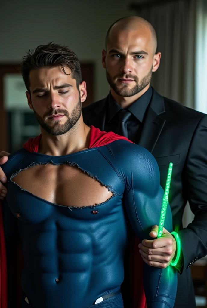 score_9, score_8_up, score_7_up, score_6_up, score_5_up, score_4_up , bara,2men,gay,photo realistic,age difference,
Alfred (wet tuxedo, butler, intelligent, gentlemanly, slim, 60s, Batman costume folded and hanging on his arm) is hugged and French kissed by Batman (hairy, muscular, tall, body covered with old scars, ????? with erection and white briefs) wearing only a mask, shower room