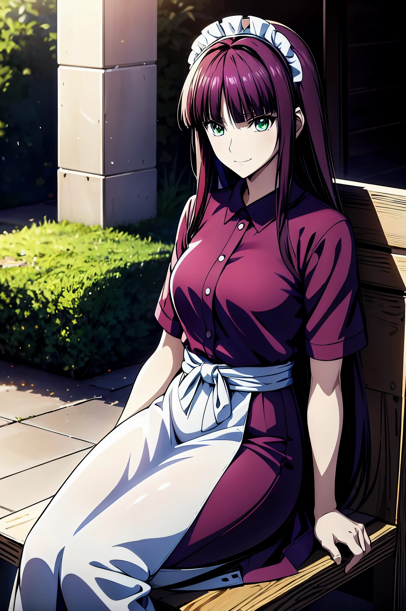 赤  purple hair,超  high resolution, ( Masterpiece, 最  high quality :1.2),  alone,  one girl, dull , smile,  watches viewers, transport tray  , knot, Maid headdress, Maid,  black dress  ,  apron,  high resolution,  very detailedなイラスト,  very detailedな顔,  RAW Photo ,  film grain ,  standing , UHD and 8K Connection  , 長い赤紫髪と  Green Eyesをした  Anime Girl  ,  Anime Moe Art Style , 若い  Anime Girl  の接写,  smooth anime cg art  ,  Beautiful Anime High School Girl  ,  Anime Moe Art Style , Dreaming High School Girl, Seductive  Anime Girl  ,  Anime Girl  , 魅力的な  Anime Girl  , Dreaming High School Girl,  Anime Girl  ,  8K ultra HD  ,  high resolution,  very detailedなCG,  high quality shadows,  beautiful and delicate face , ディテール美しい  Delicate Eyes,break(  high resolution 8k 壁紙 ),(  very detailedCG 8k壁紙 ),Makima (  chainsaw man ),Shadowy (  destiny  /  Grand Order Required  ),reika shimohira ,  high resolution, Very Delicate and Beautiful CG Illustration,最  high quality ,  realistic texture  ,Realistic Fabric,  realistic texture  , (((最  high quality ))),8k,At 32k, Masterpiece,  Beautiful and Attractive Anime Women  ,  HD ,  very detailed,  high resolution,Dreaming High School Girl, Masterpiece, 最  high quality ,  high quality , Freshness  ,  high quality texture,  high quality shadow,  Attention to Details  ,Fine details,  in the seat, High School Student Seen from the Side ,  alone,I,Just one,  alone,Just oneの人,Please be careful , adult ,  Beautiful Long Legs  ,  thin waist ,Mature body girl,reddish  purple hair,reddish  purple hair,  purple hair, BLACK CURRANT HAIR ,  Silky Smooth Hair  ,  colorful hair,  straight hair,shy smile,幸せそうなsmile,  with a vibrant expression  ,cute smile,Cool Beauty,  beautiful woman,  handsome face  , Beautiful realism,lure ,  charming face,  calm look  ,  beautiful hair,smile,  colorful eyes,  Green Eyes,Jade Eyes,  beautiful eyes,bright eyes,  Delicate Eyes, Jewel Eyes ,Jade Eyes,  Protruding Eyes  ,(  Green Eyes:1.5),  charming face,8 heads,:171cm,彼女は首に  necklace身に着けています,  necklace,beaded  necklace,Magatama Accessories,smile,  colorful eyes,  Green Eyes,Jade Eyes,  beautiful eyes,bright eyes,  Delicate Eyes, Jewel Eyes ,Jade Eyes,(  Green Eyes:1.5),  charming face,Model Photo,,  standing picture ,  Attention to Details  , Maidの衣装を着た女性、  perfect beauty、 きちんとして落ち着いたMaid服、クラシックMaid衣装、  Long Sleeve、  long skirt ,Waiter uniform,  indoor,  indoor,礼儀正しく  standing , white,  cowboy shooting,Maidの服,  Long Sleeve,frills,  long dress ,  Black Costume ,  western style building  ,  Green Eyes,  eyes like jewels,Cassis berry colored hair,Maid服,Waiter uniform