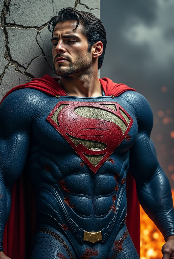 Superman naked without clothes, masturbating and semen comes out